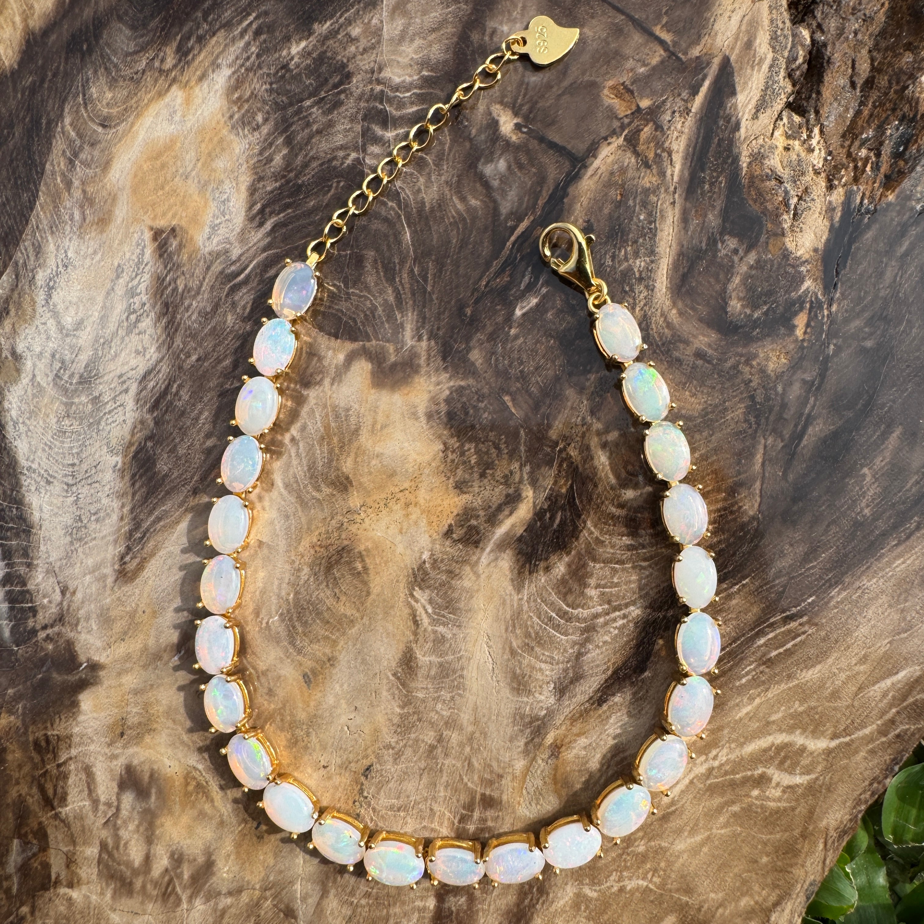 7.2ct Coober Pedy Opal Bracelet ~ 'Coral Bay Shimmer' | Yellow Gold Coated 925 Sterling Silver | Solid Australian Opal