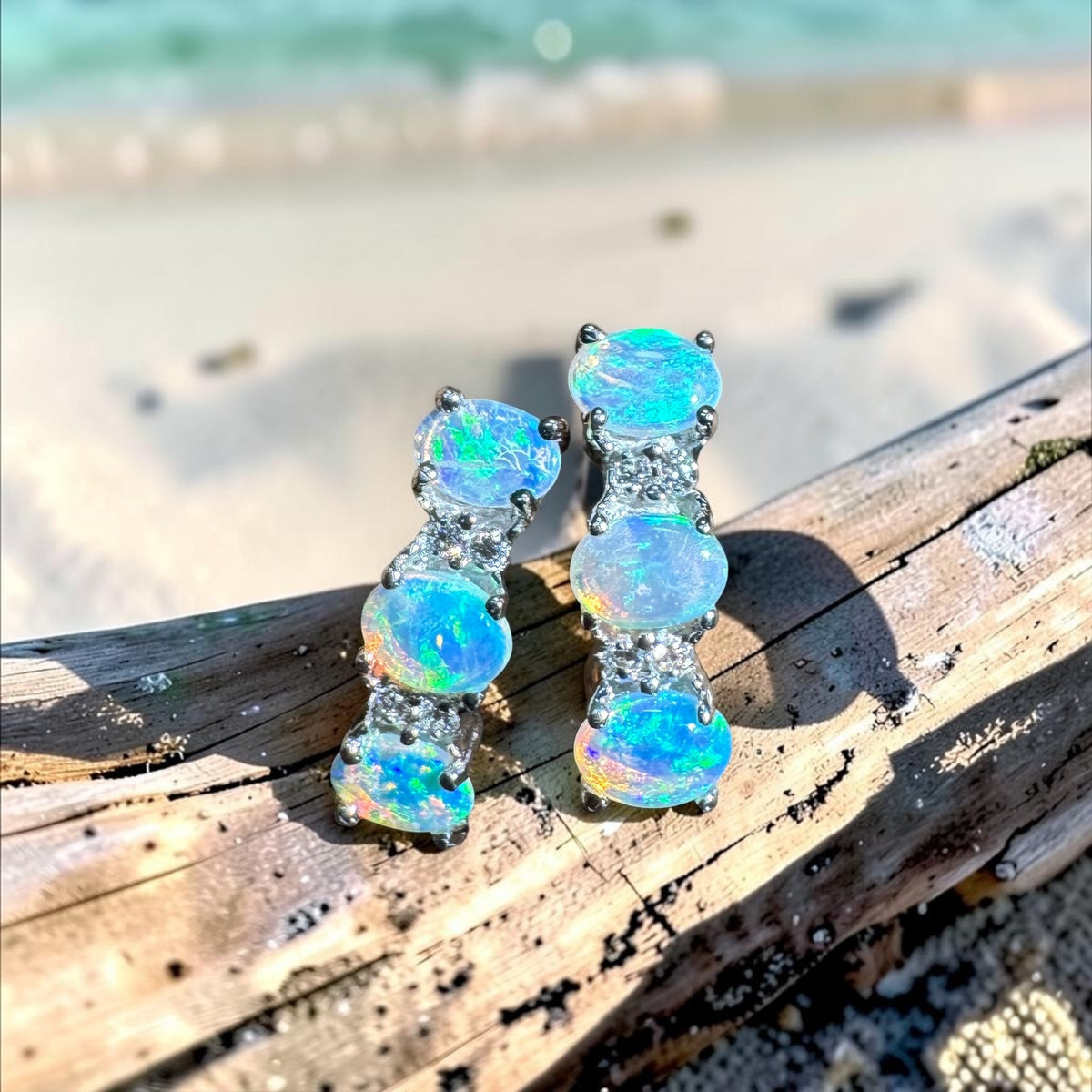 1.2ct Coober Pedy Crystal Opal Stud Earrings ~ 'Phillip Island Blue' | 925 Sterling Silver | Solid Australian Opal
