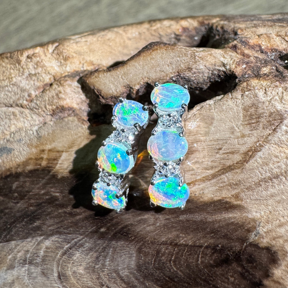 1.2ct Coober Pedy Crystal Opal Stud Earrings ~ 'Phillip Island Blue' | 925 Sterling Silver | Solid Australian Opal