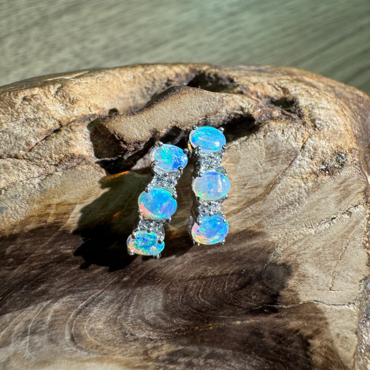 1.2ct Coober Pedy Crystal Opal Stud Earrings ~ 'Phillip Island Blue' | 925 Sterling Silver | Solid Australian Opal