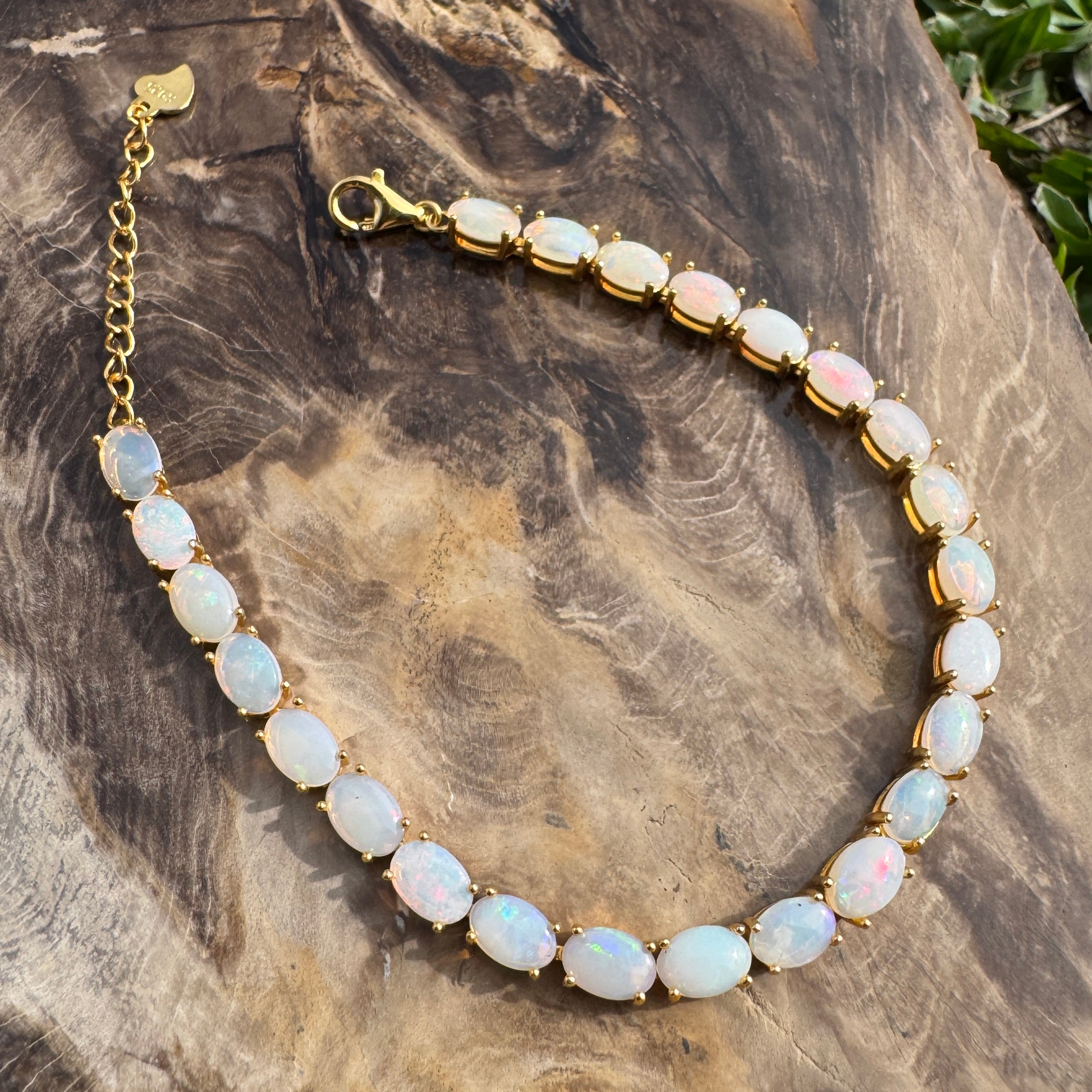 7.2ct Coober Pedy Opal Bracelet ~ 'Coral Bay Shimmer' | Yellow Gold Coated 925 Sterling Silver | Solid Australian Opal