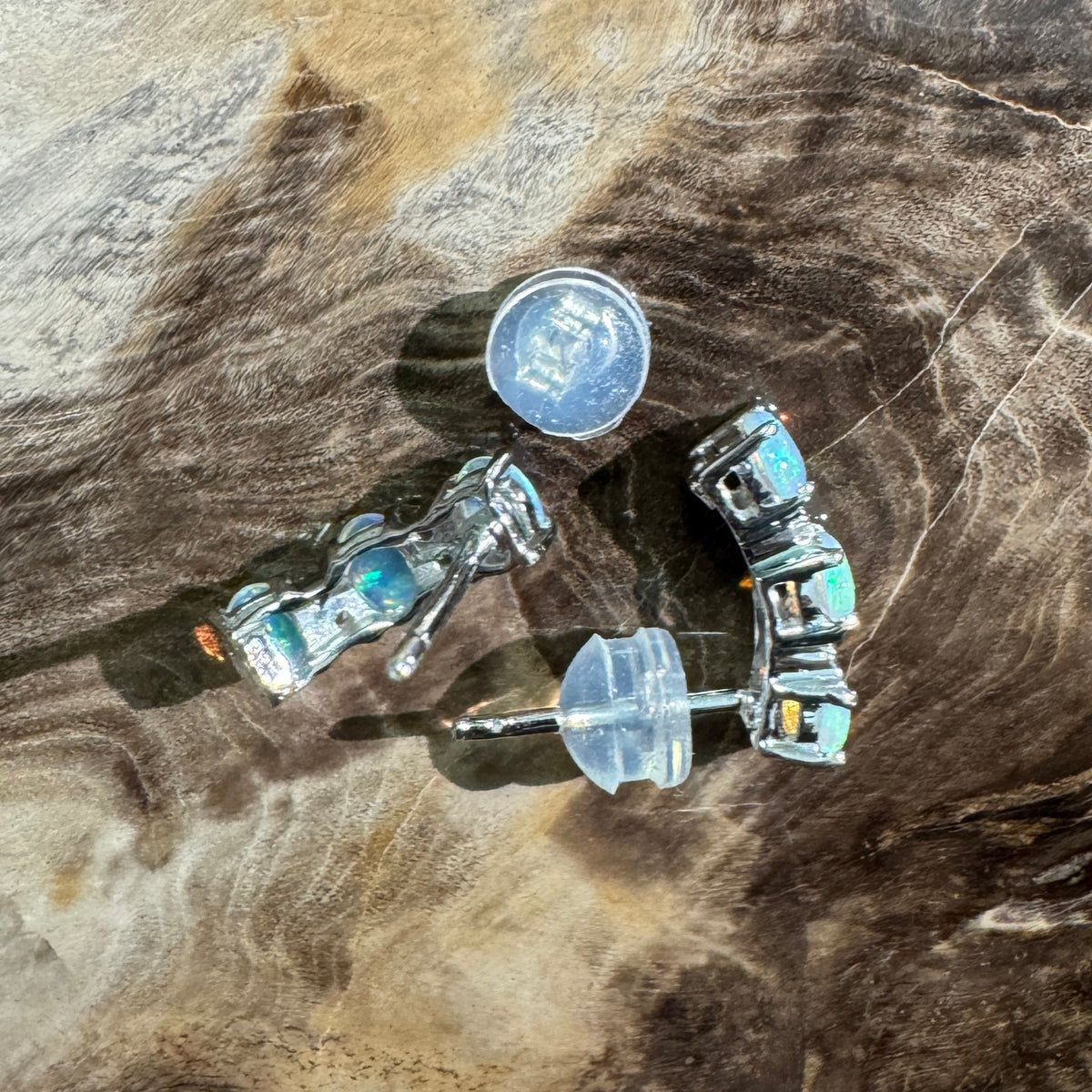 1.2ct Coober Pedy Crystal Opal Stud Earrings ~ 'Phillip Island Blue' | 925 Sterling Silver | Solid Australian Opal
