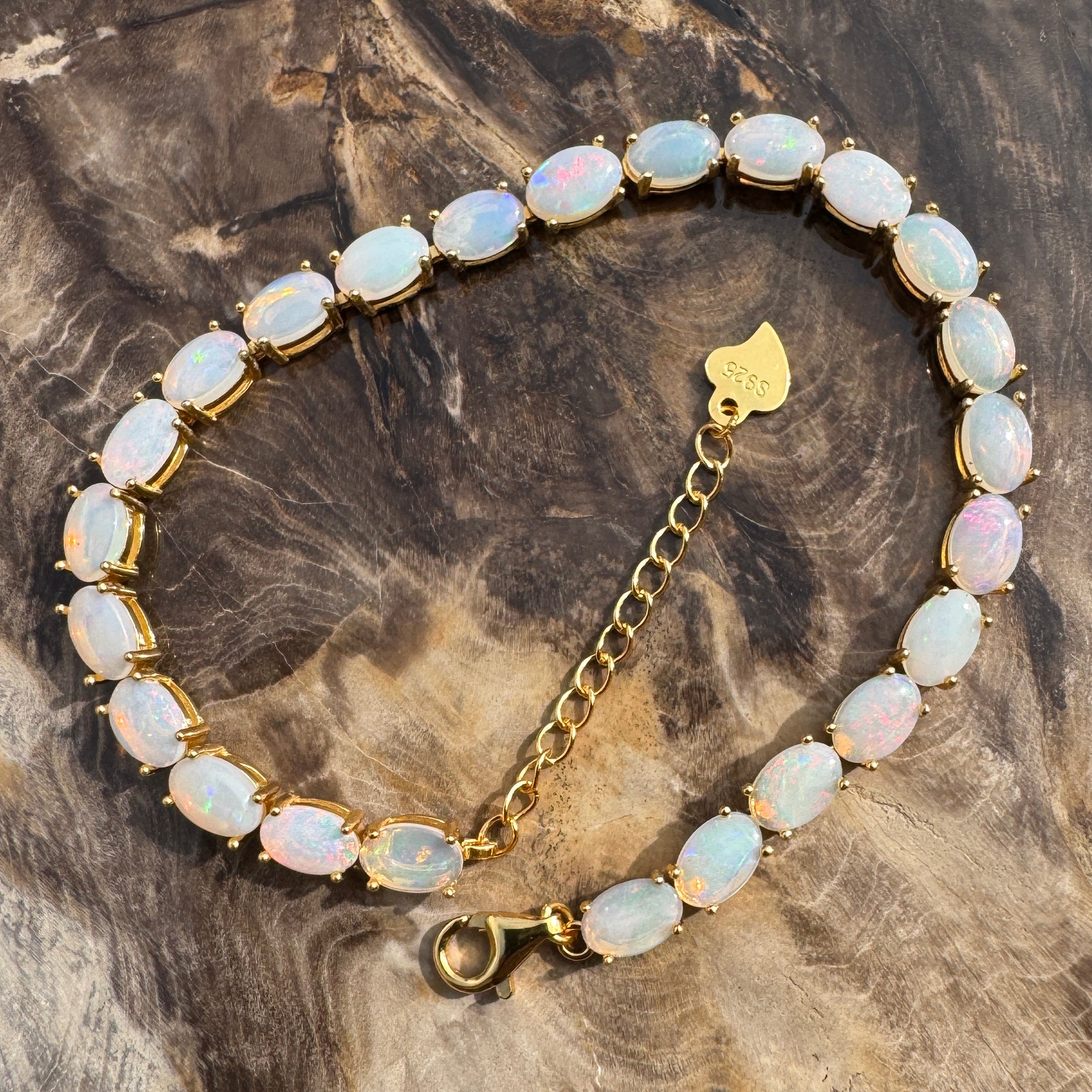 7.2ct Coober Pedy Opal Bracelet ~ 'Coral Bay Shimmer' | Yellow Gold Coated 925 Sterling Silver | Solid Australian Opal