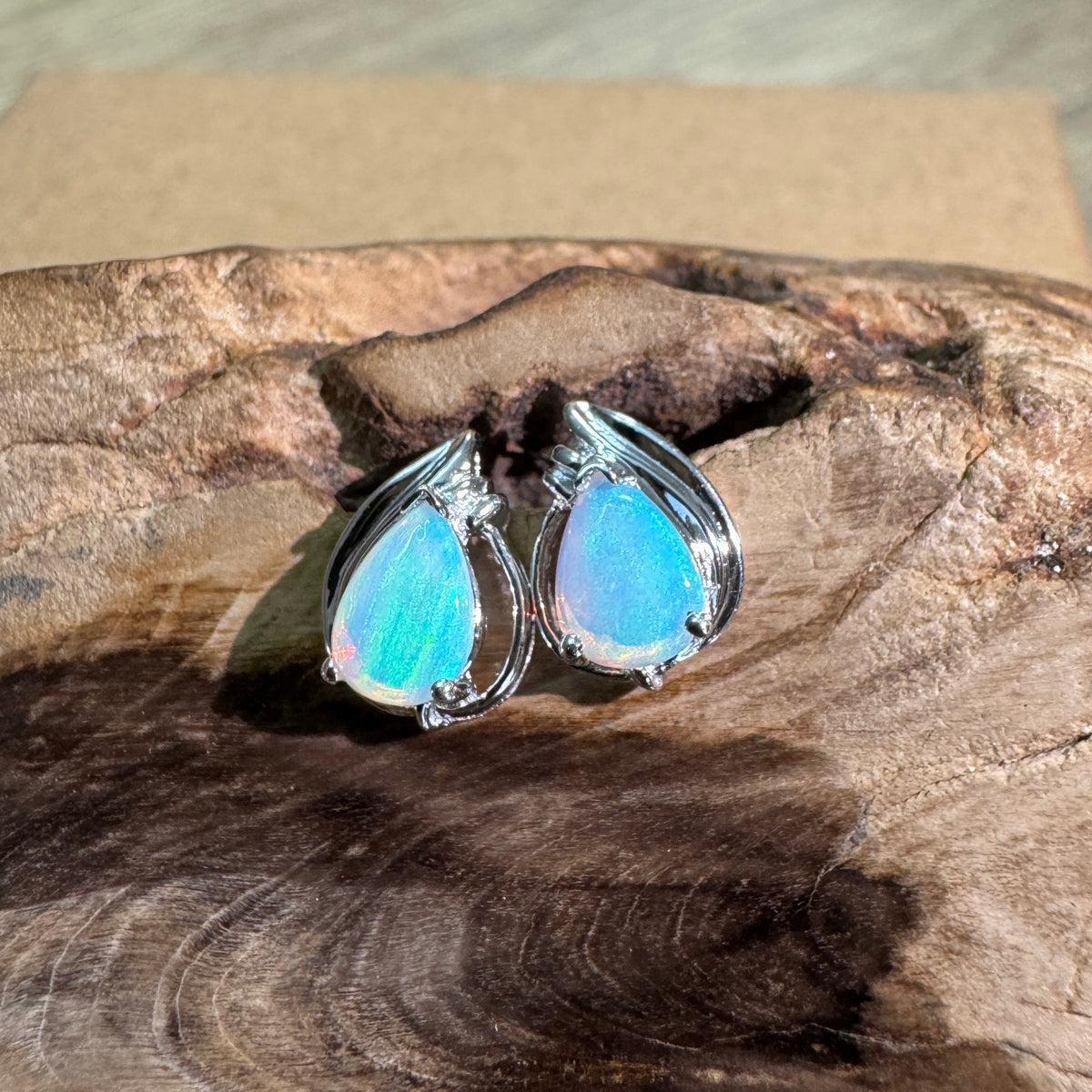 1ct Coober Pedy Crystal Opal Stud Earrings ~ 'Lake McKenzie Blue' | 925 Sterling Silver | Solid Australian Opal