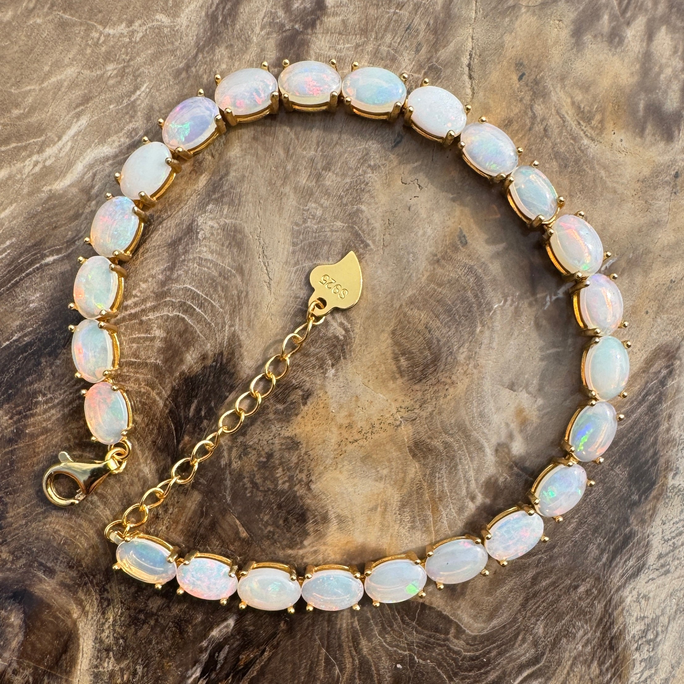 7.2ct Coober Pedy Opal Bracelet ~ 'Coral Bay Shimmer' | Yellow Gold Coated 925 Sterling Silver | Solid Australian Opal