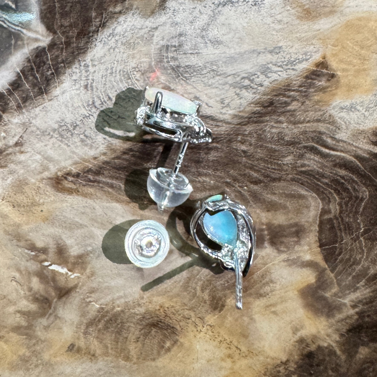 1ct Coober Pedy Crystal Opal Stud Earrings ~ 'Cathedral Gorge Green' | 925 Sterling Silver | Solid Australian Opal