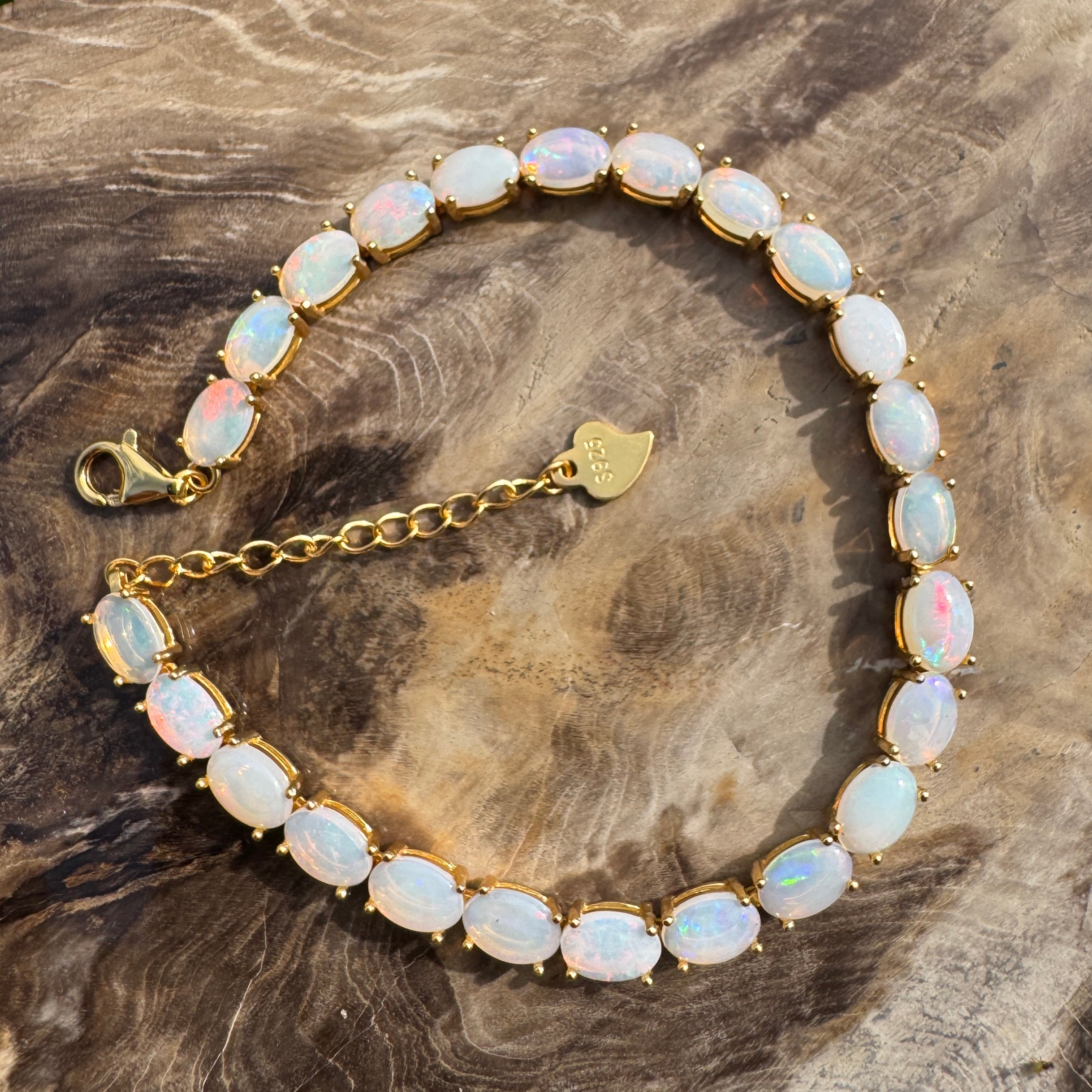 7.2ct Coober Pedy Opal Bracelet ~ 'Coral Bay Shimmer' | Yellow Gold Coated 925 Sterling Silver | Solid Australian Opal