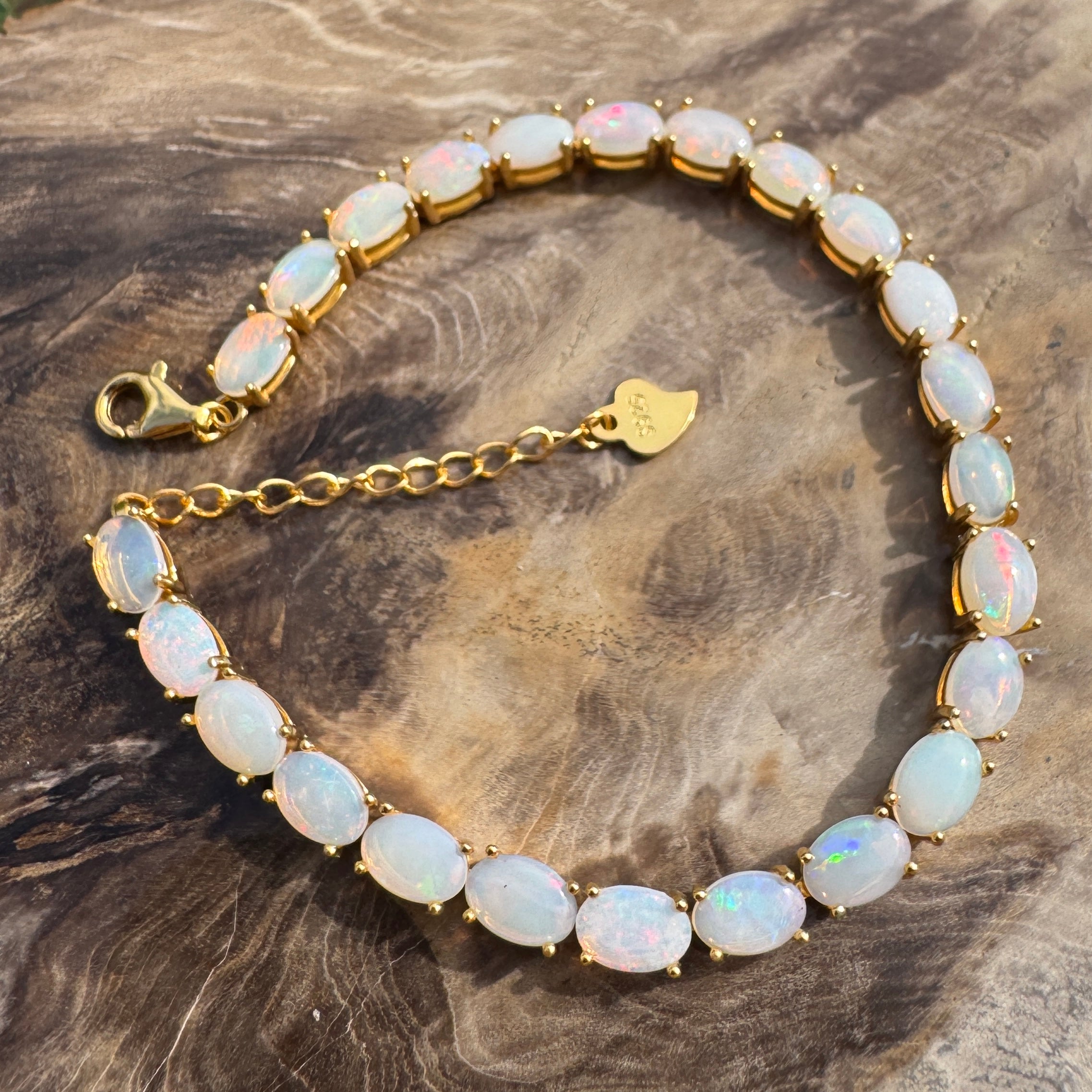 7.2ct Coober Pedy Opal Bracelet ~ 'Coral Bay Shimmer' | Yellow Gold Coated 925 Sterling Silver | Solid Australian Opal