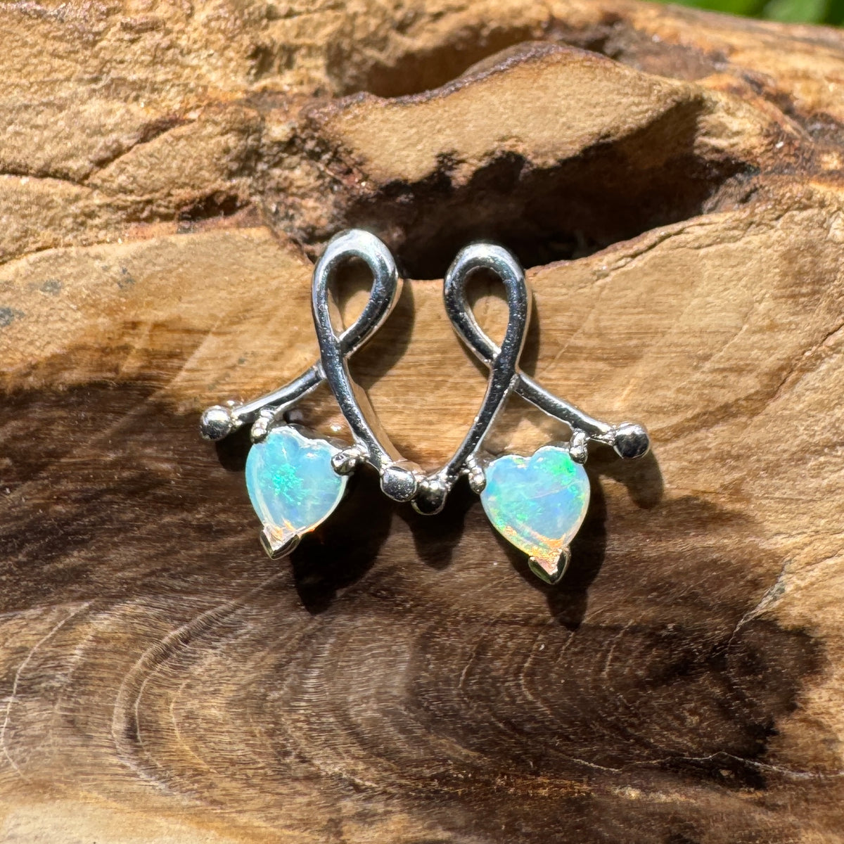 0.6ct Coober Pedy Crystal Opal Stud Earrings ~ 'Emerald Lake Glimmer' | 925 Sterling Silver | Solid Australian Opal