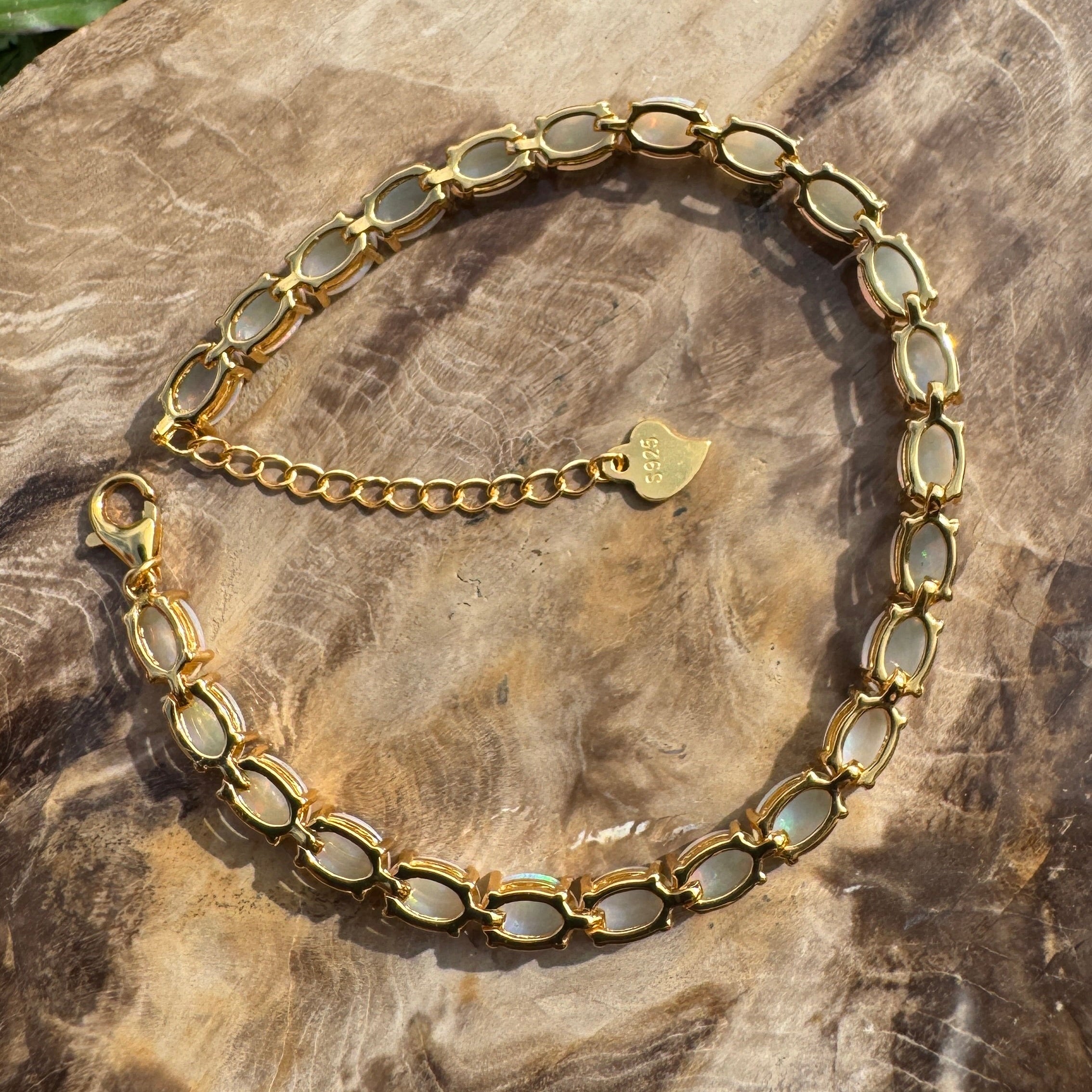7.2ct Coober Pedy Opal Bracelet ~ 'Coral Bay Shimmer' | Yellow Gold Coated 925 Sterling Silver | Solid Australian Opal