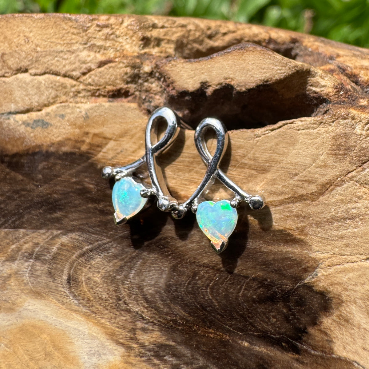0.6ct Coober Pedy Crystal Opal Stud Earrings ~ 'Emerald Lake Glimmer' | 925 Sterling Silver | Solid Australian Opal