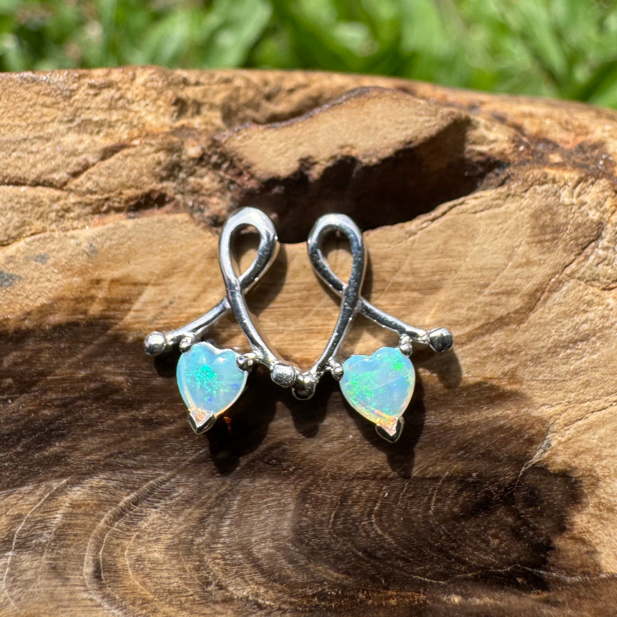 0.6ct Coober Pedy Crystal Opal Stud Earrings ~ 'Emerald Lake Glimmer' | 925 Sterling Silver | Solid Australian Opal