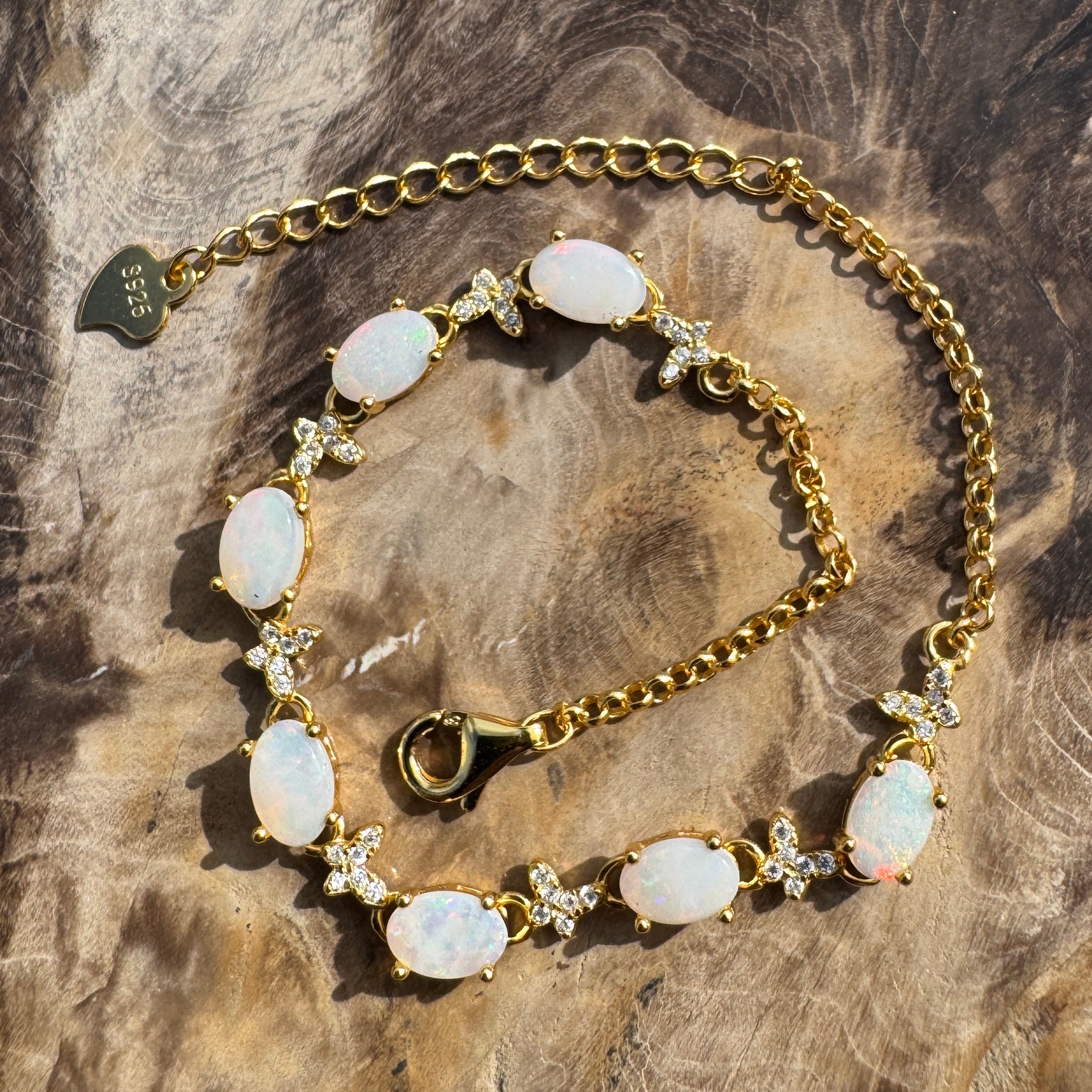 2.1ct Coober Pedy Opal Bracelet ~ 'Manly Gold Spectrum' | Gold Coated 925 Sterling Silver | Solid Australian Opal