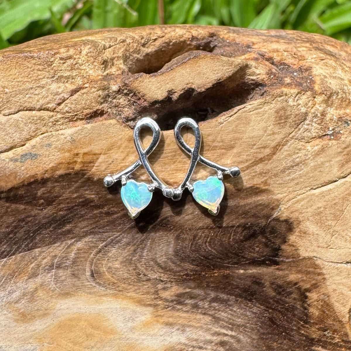 0.6ct Coober Pedy Crystal Opal Stud Earrings ~ 'Emerald Lake Glimmer' | 925 Sterling Silver | Solid Australian Opal