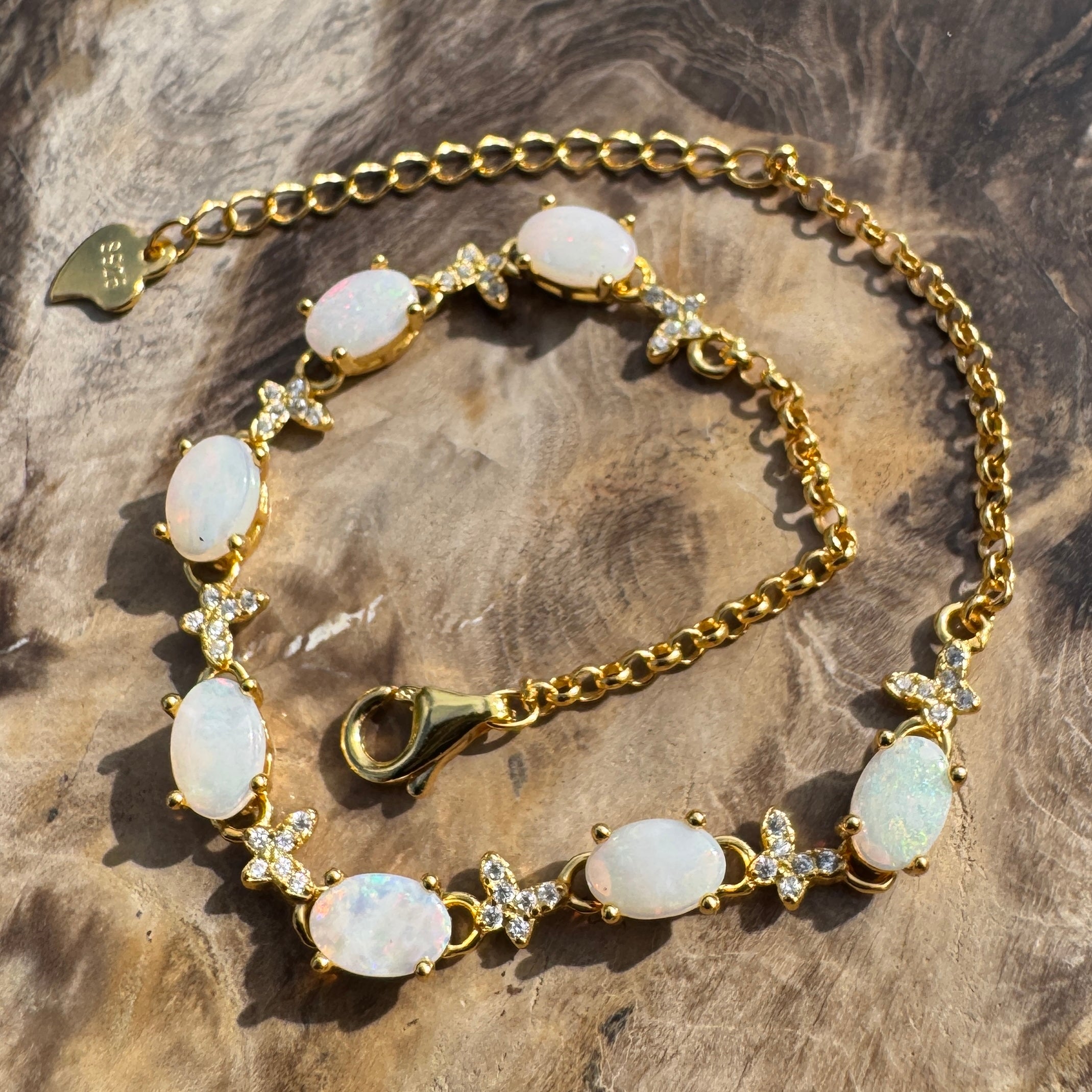 2.1ct Coober Pedy Opal Bracelet ~ 'Manly Gold Spectrum' | Gold Coated 925 Sterling Silver | Solid Australian Opal
