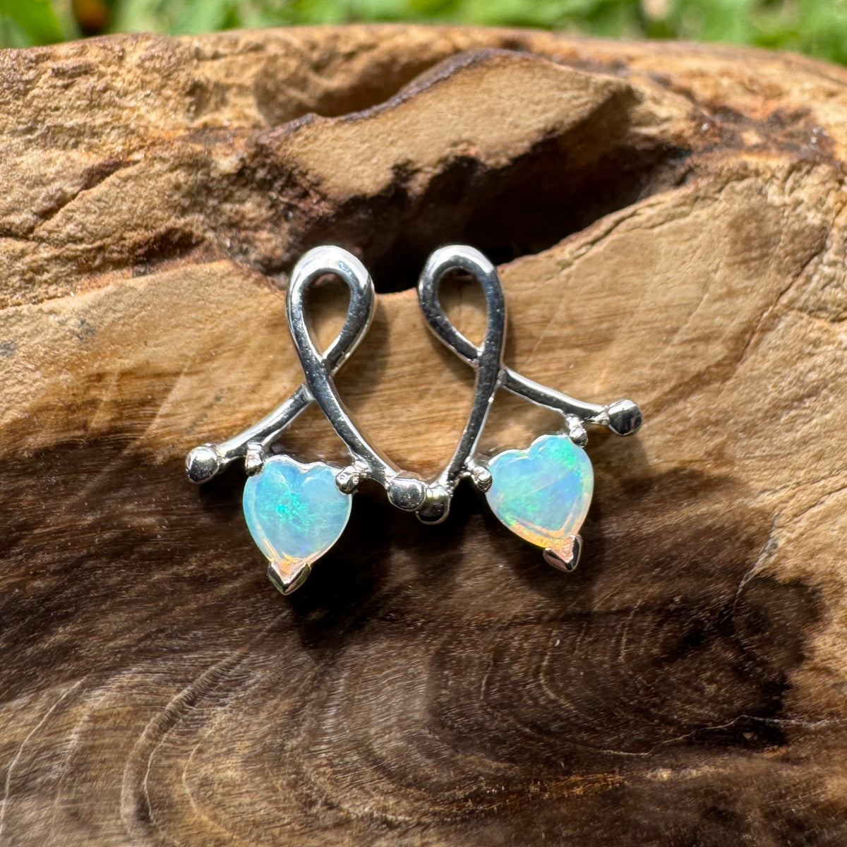 0.6ct Coober Pedy Crystal Opal Stud Earrings ~ 'Emerald Lake Glimmer' | 925 Sterling Silver | Solid Australian Opal