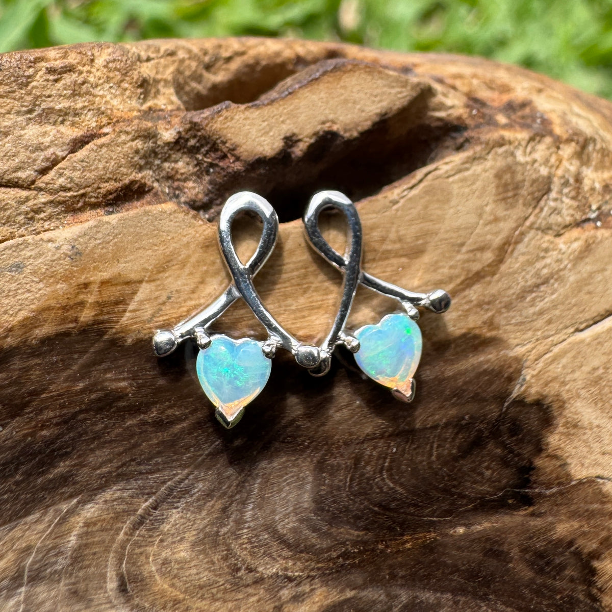 0.6ct Coober Pedy Crystal Opal Stud Earrings ~ 'Emerald Lake Glimmer' | 925 Sterling Silver | Solid Australian Opal