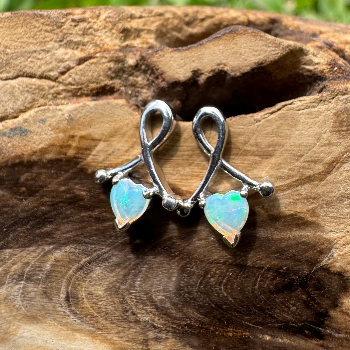 0.6ct Coober Pedy Crystal Opal Stud Earrings ~ 'Emerald Lake Glimmer' | 925 Sterling Silver | Solid Australian Opal