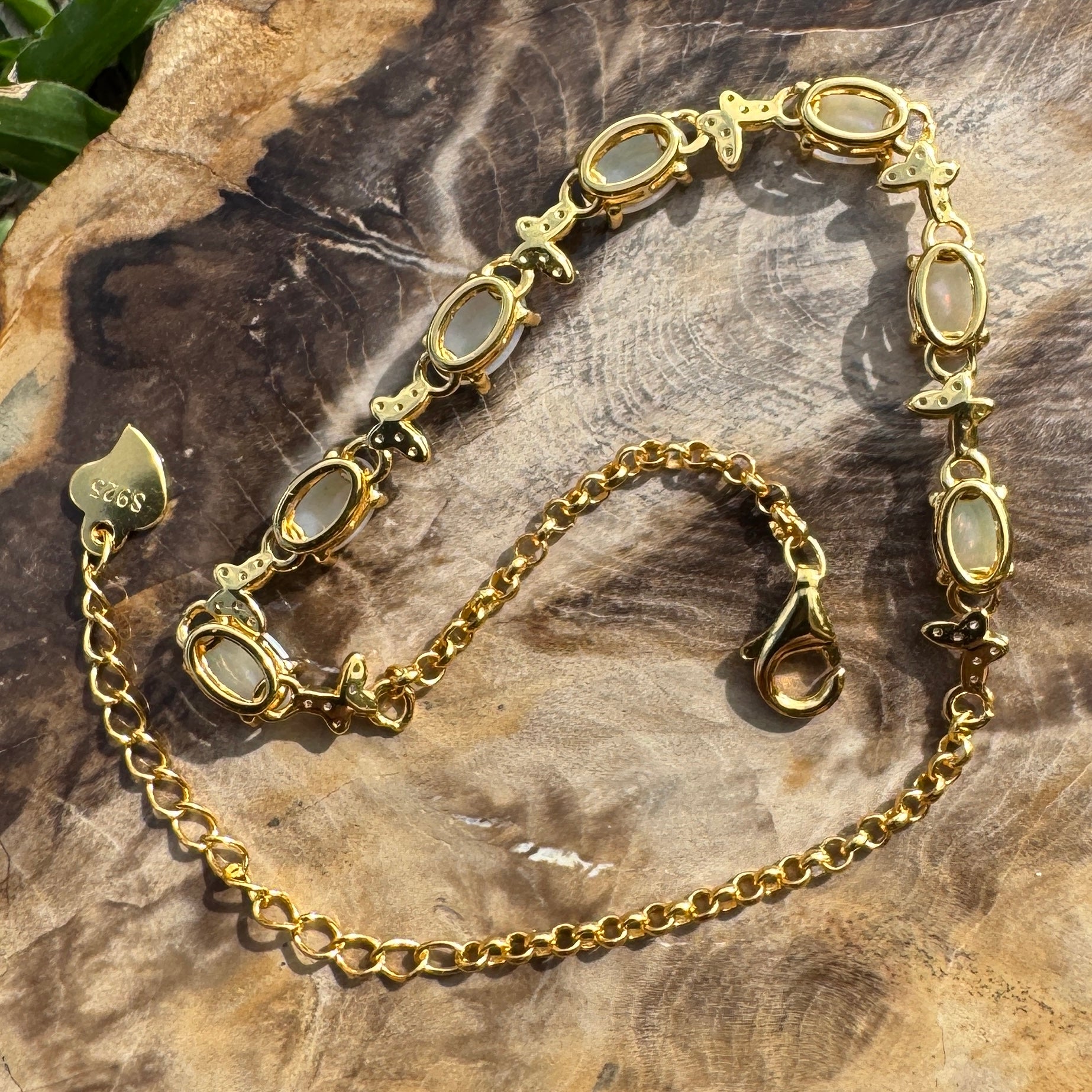 2.1ct Coober Pedy Opal Bracelet ~ 'Manly Gold Spectrum' | Gold Coated 925 Sterling Silver | Solid Australian Opal