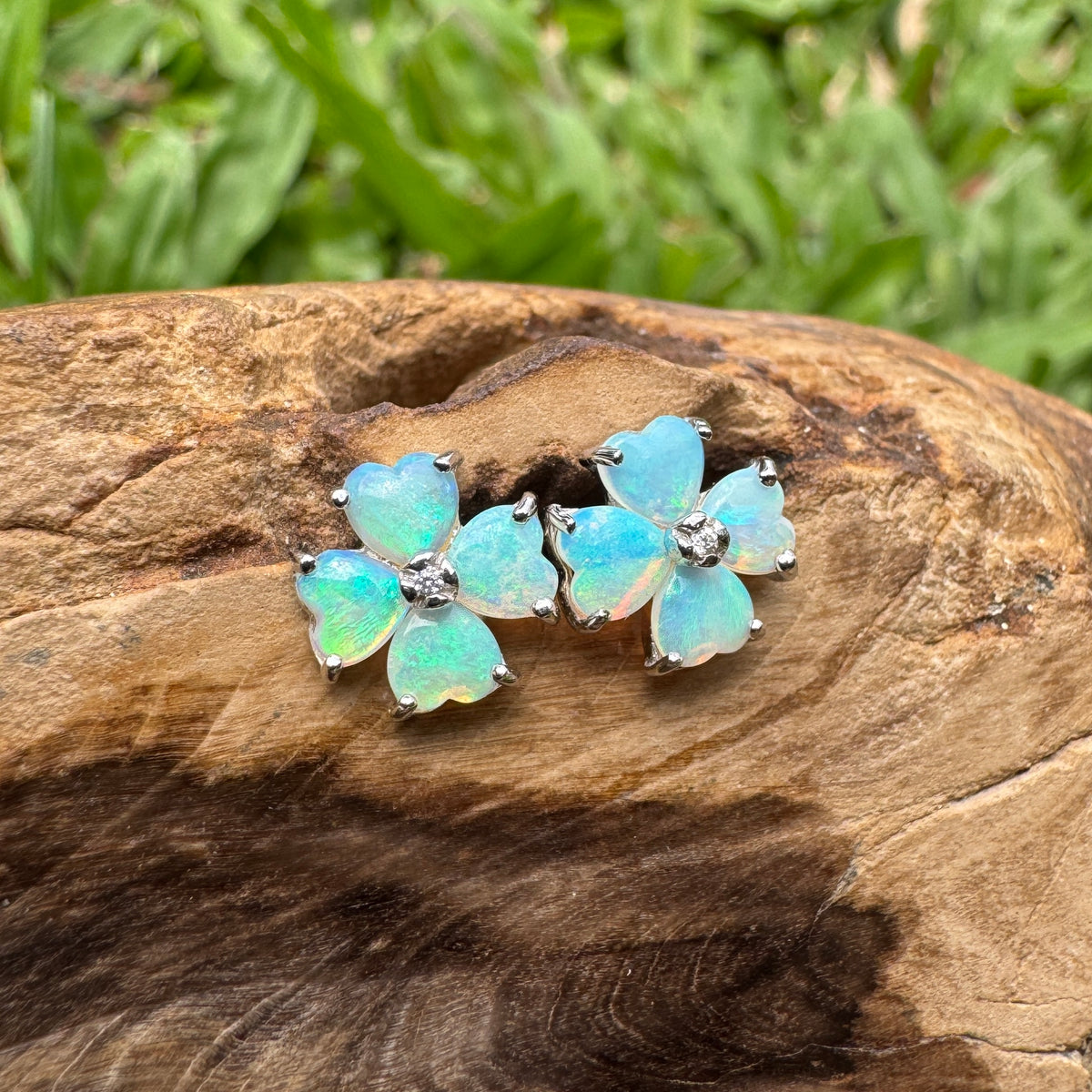 1.6ct Coober Pedy Crystal Opal Stud Earrings ~ 'Wategos Blue' | 925 Sterling Silver | Solid Australian Opal
