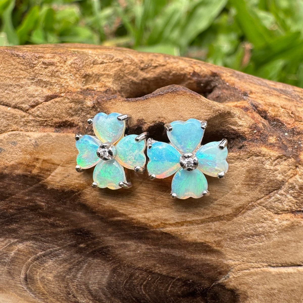 1.6ct Coober Pedy Crystal Opal Stud Earrings ~ 'Wategos Blue' | 925 Sterling Silver | Solid Australian Opal