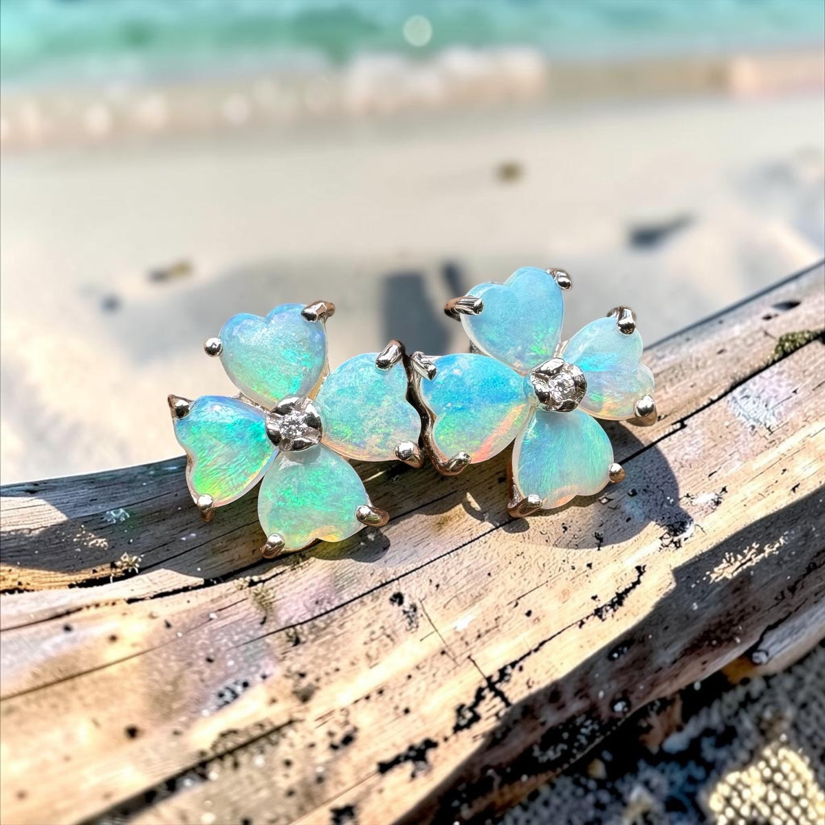 1.6ct Coober Pedy Crystal Opal Stud Earrings ~ 'Wategos Blue' | 925 Sterling Silver | Solid Australian Opal