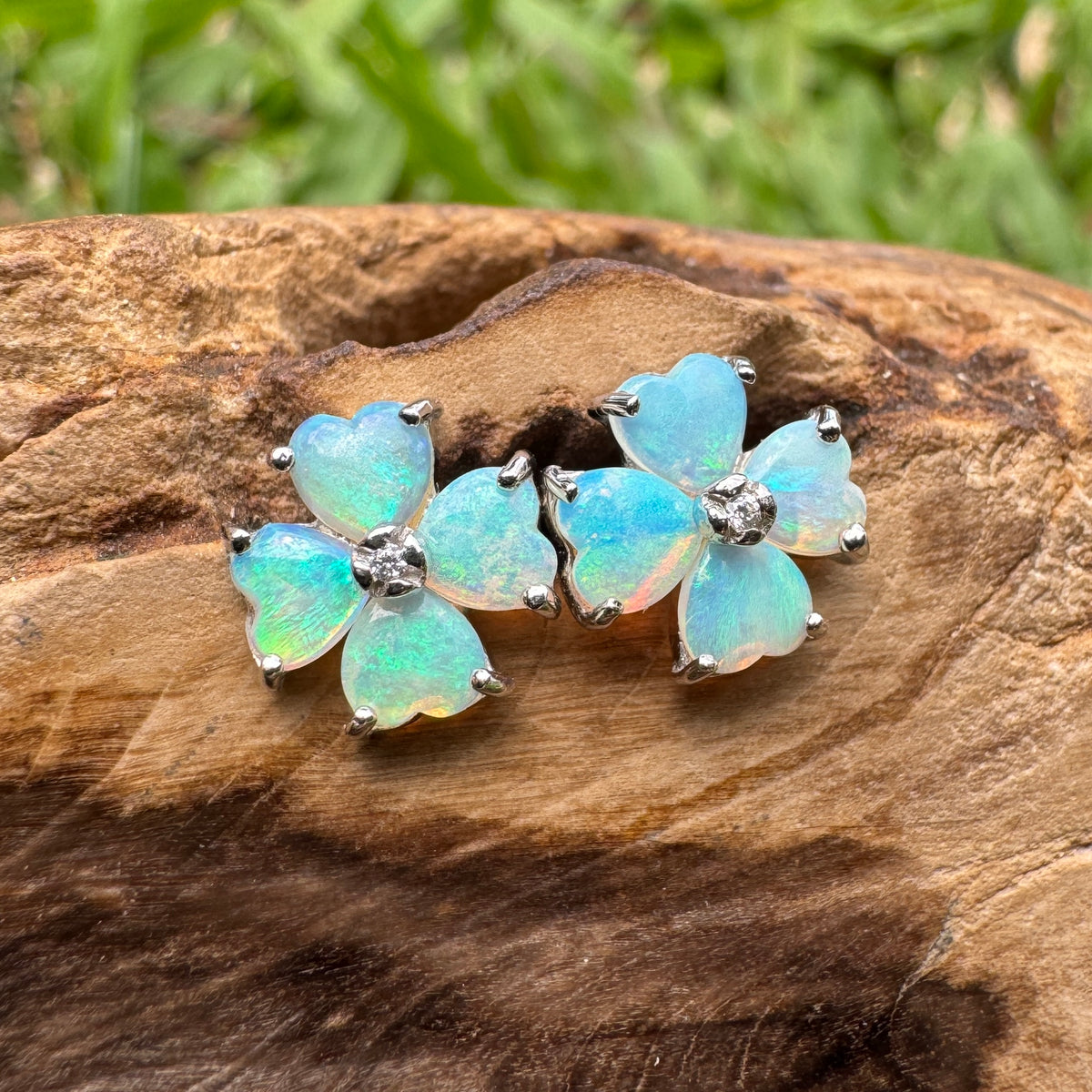 1.6ct Coober Pedy Crystal Opal Stud Earrings ~ 'Wategos Blue' | 925 Sterling Silver | Solid Australian Opal