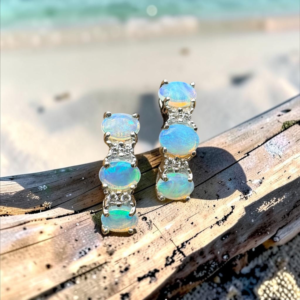 1.2ct Coober Pedy Crystal Opal Stud Earrings ~ 'Jim Jim Falls Blue' | 925 Sterling Silver | Solid Australian Opal