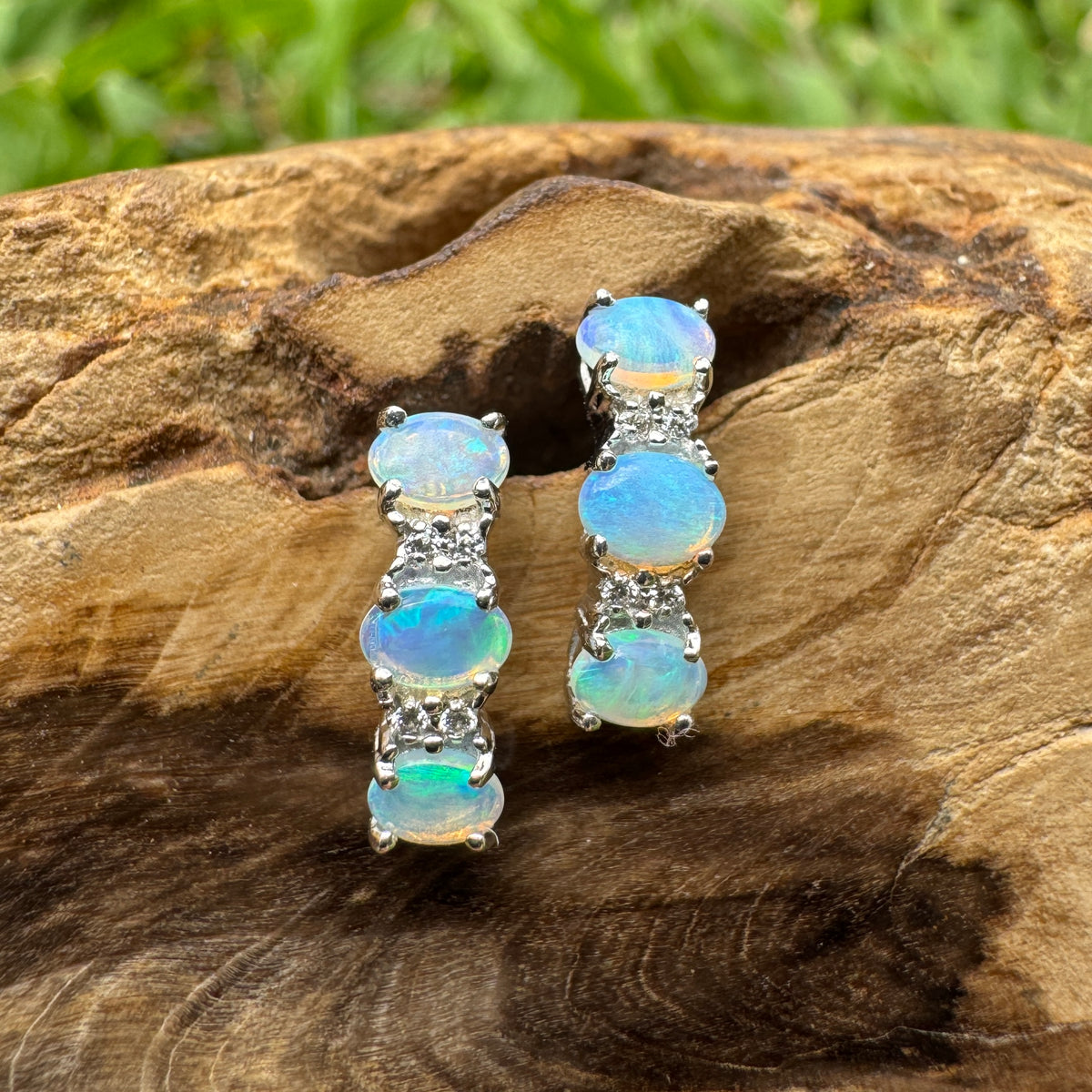 1.2ct Coober Pedy Crystal Opal Stud Earrings ~ 'Jim Jim Falls Blue' | 925 Sterling Silver | Solid Australian Opal