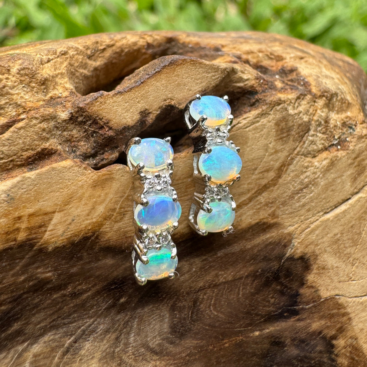 1.2ct Coober Pedy Crystal Opal Stud Earrings ~ 'Jim Jim Falls Blue' | 925 Sterling Silver | Solid Australian Opal