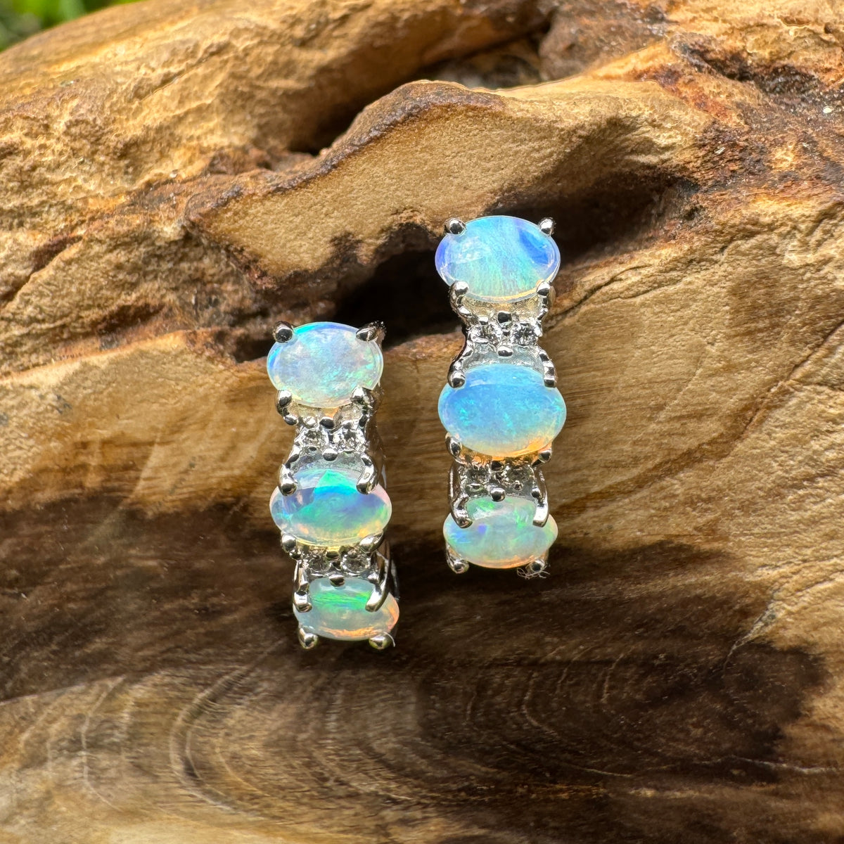 1.2ct Coober Pedy Crystal Opal Stud Earrings ~ 'Jim Jim Falls Blue' | 925 Sterling Silver | Solid Australian Opal