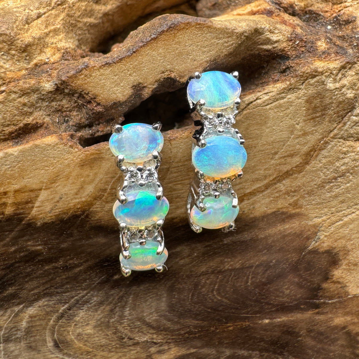 1.2ct Coober Pedy Crystal Opal Stud Earrings ~ 'Jim Jim Falls Blue' | 925 Sterling Silver | Solid Australian Opal