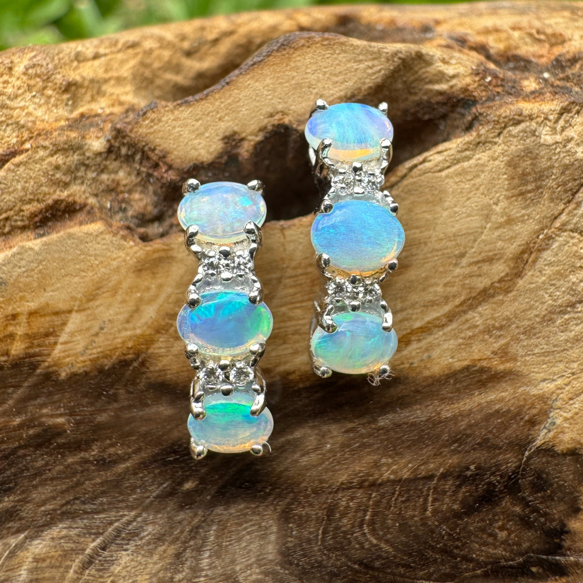 1.2ct Coober Pedy Crystal Opal Stud Earrings ~ 'Jim Jim Falls Blue' | 925 Sterling Silver | Solid Australian Opal