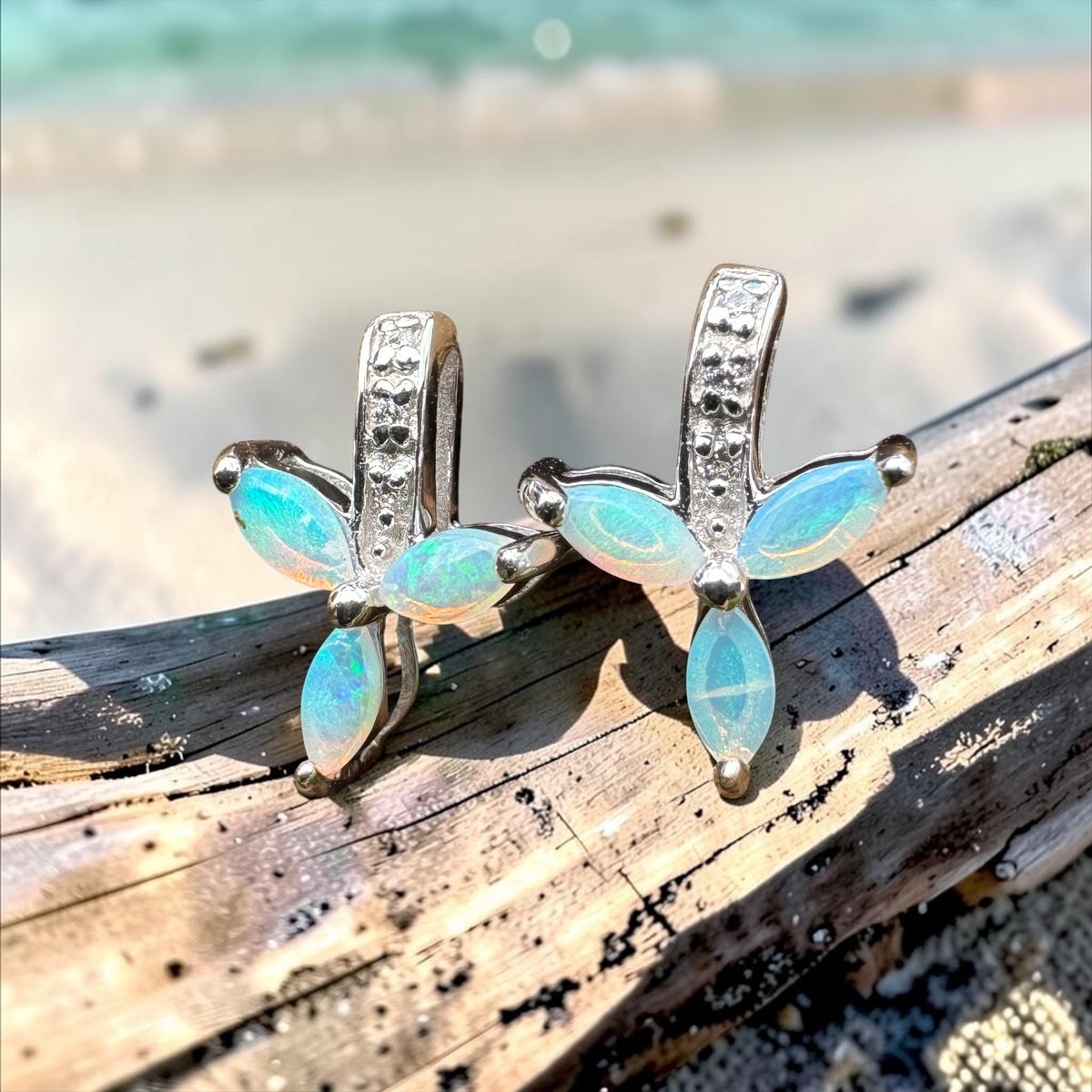 0.6ct Coober Pedy Crystal Opal Stud Earrings ~ 'Mount Kaputar Green' | 925 Sterling Silver | Solid Australian Opal