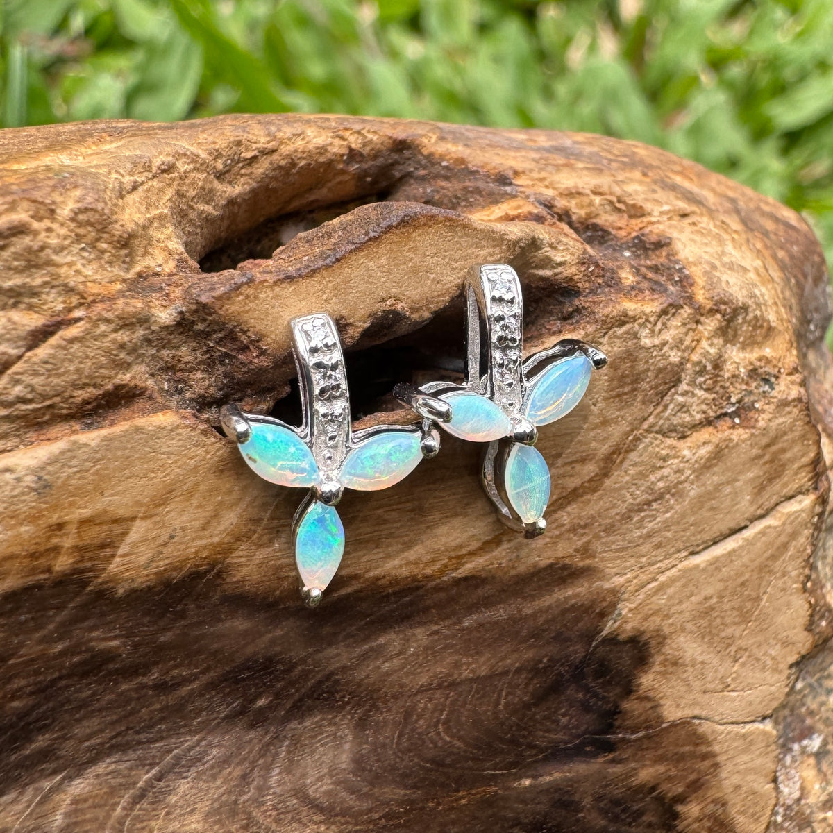 0.6ct Coober Pedy Crystal Opal Stud Earrings ~ 'Mount Kaputar Green' | 925 Sterling Silver | Solid Australian Opal