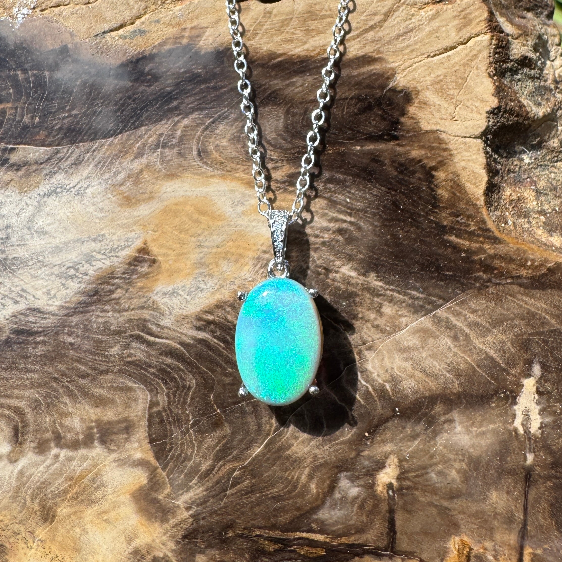 4.4ct Lightning Ridge Semi Black Opal Pendant Necklace ~ 'Sunny Coast Colour' | 925 Sterling Silver | Solid Australian Opal