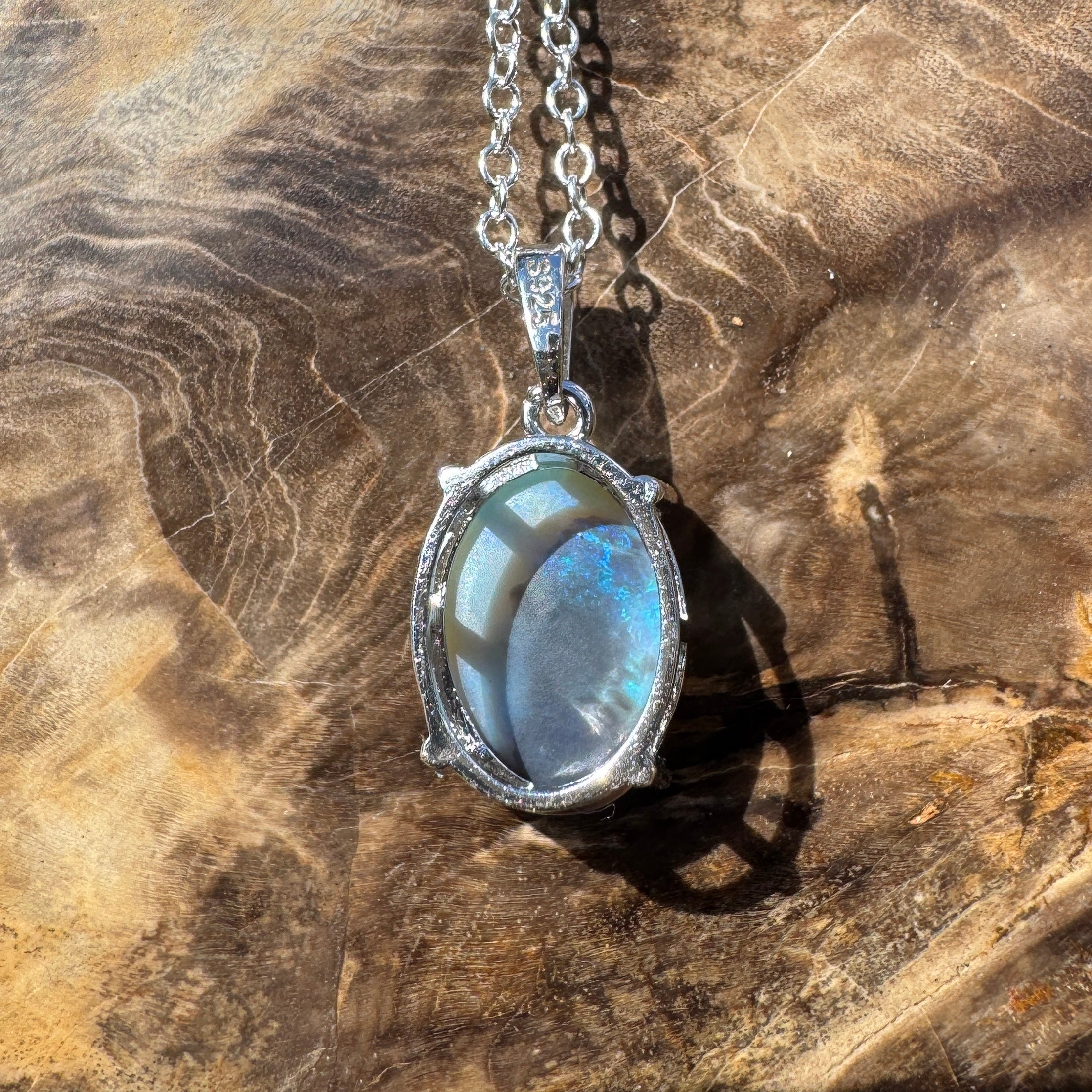 4.4ct Lightning Ridge Semi Black Opal Pendant Necklace ~ 'Sunny Coast Colour' | 925 Sterling Silver | Solid Australian Opal