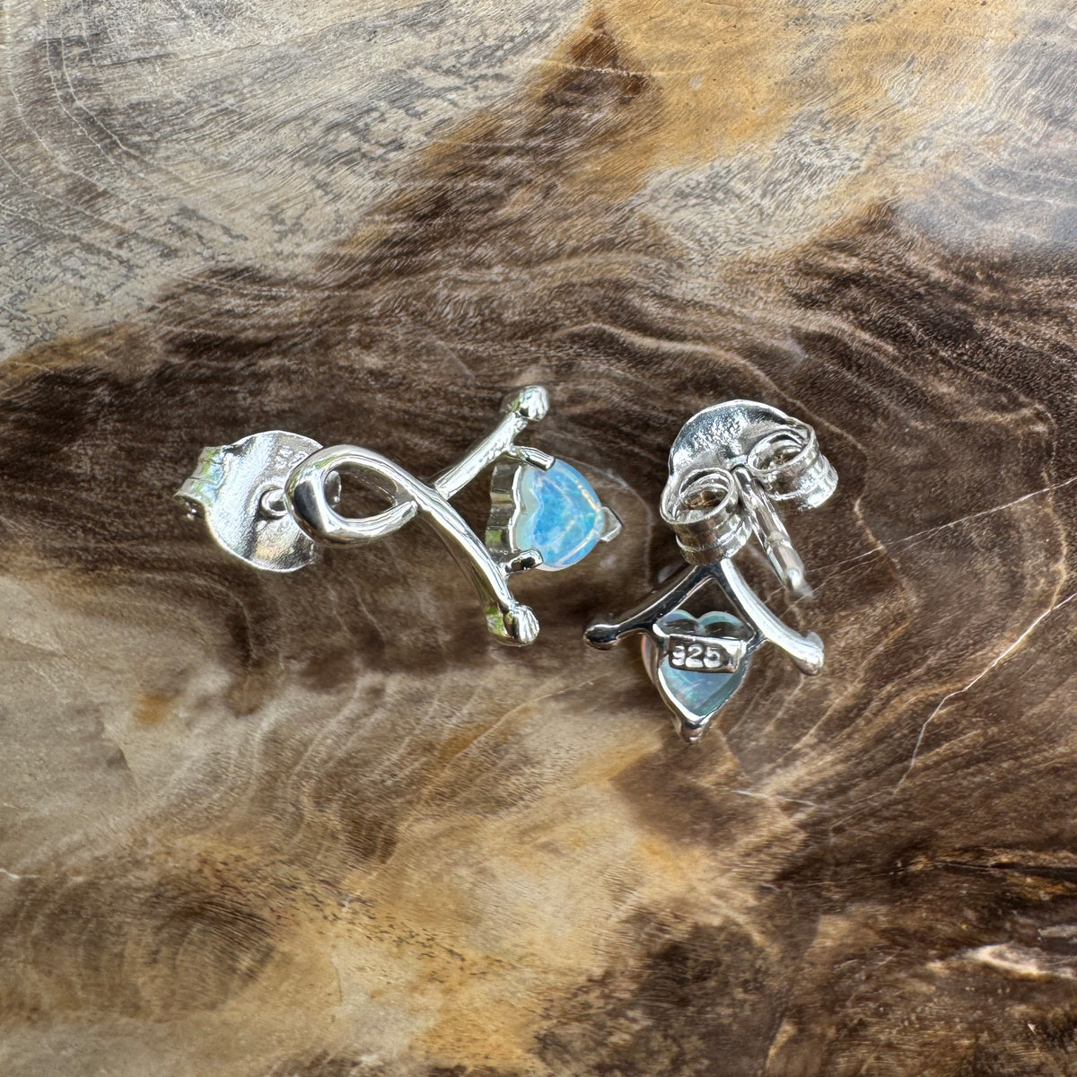 0.6ct Coober Pedy Crystal Opal Stud Earrings ~ 'Emerald Lake Glimmer' | 925 Sterling Silver | Solid Australian Opal