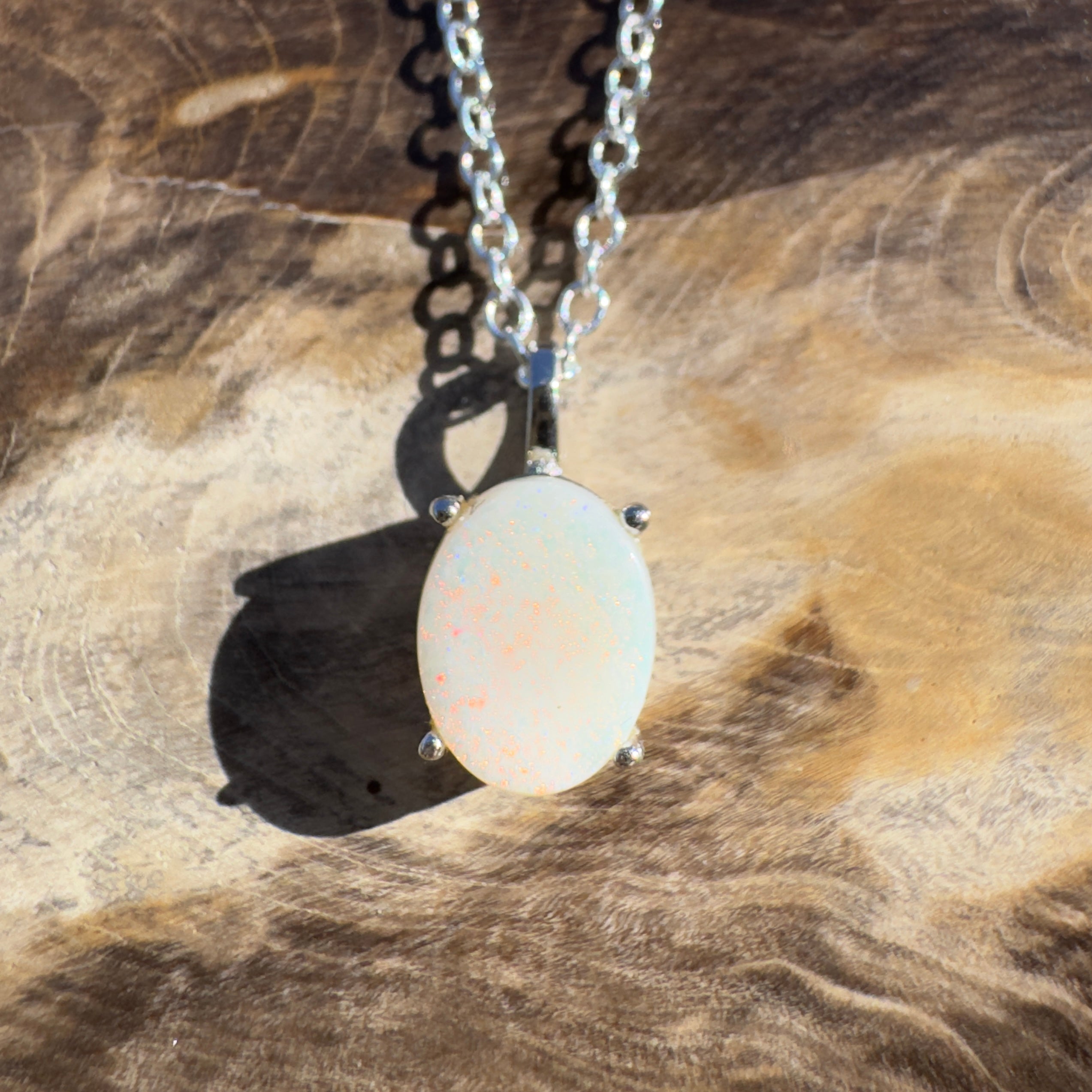 1.2ct Coober Pedy Opal Pendant Necklace ~ 'Outback Shimmers' | 925 Sterling Silver | Solid Australian Opal