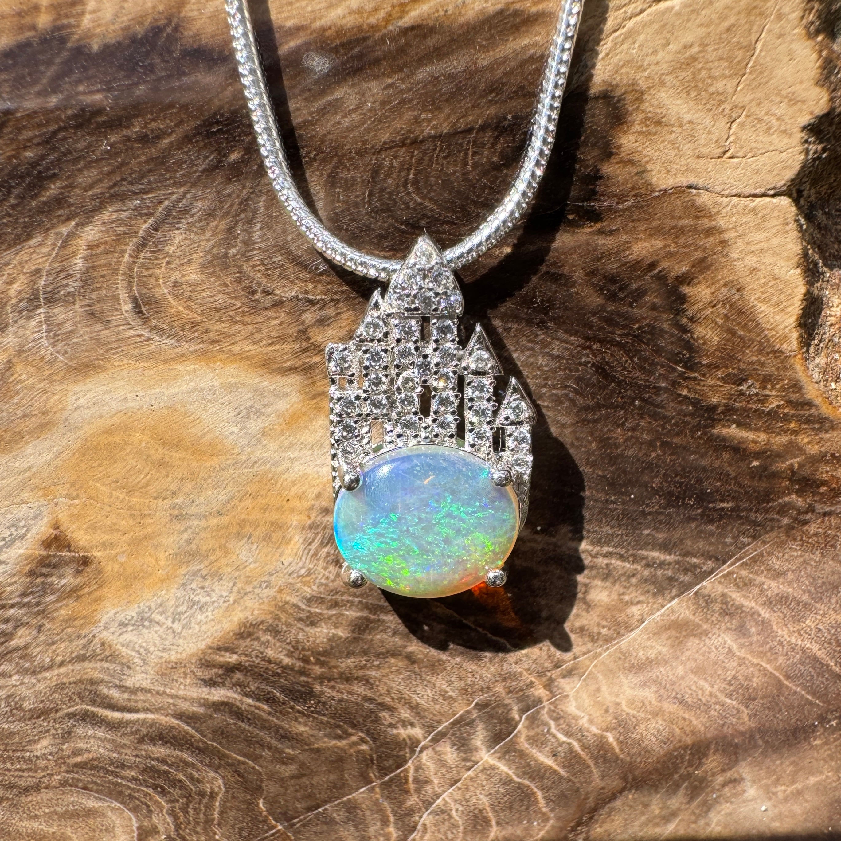 0.9ct Lightning Ridge Opal Pendant Necklace ~ 'Paronella Queen's Castle' | 925 Sterling Silver | Solid Australian Opal