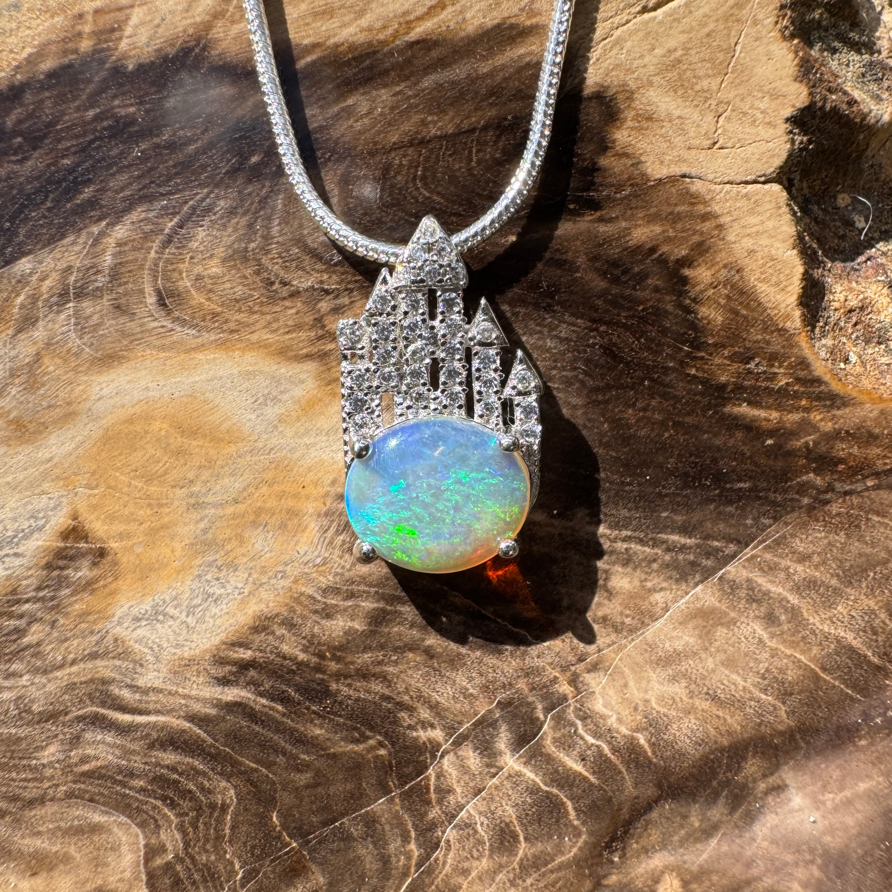 0.9ct Lightning Ridge Opal Pendant Necklace ~ 'Paronella Queen's Castle' | 925 Sterling Silver | Solid Australian Opal