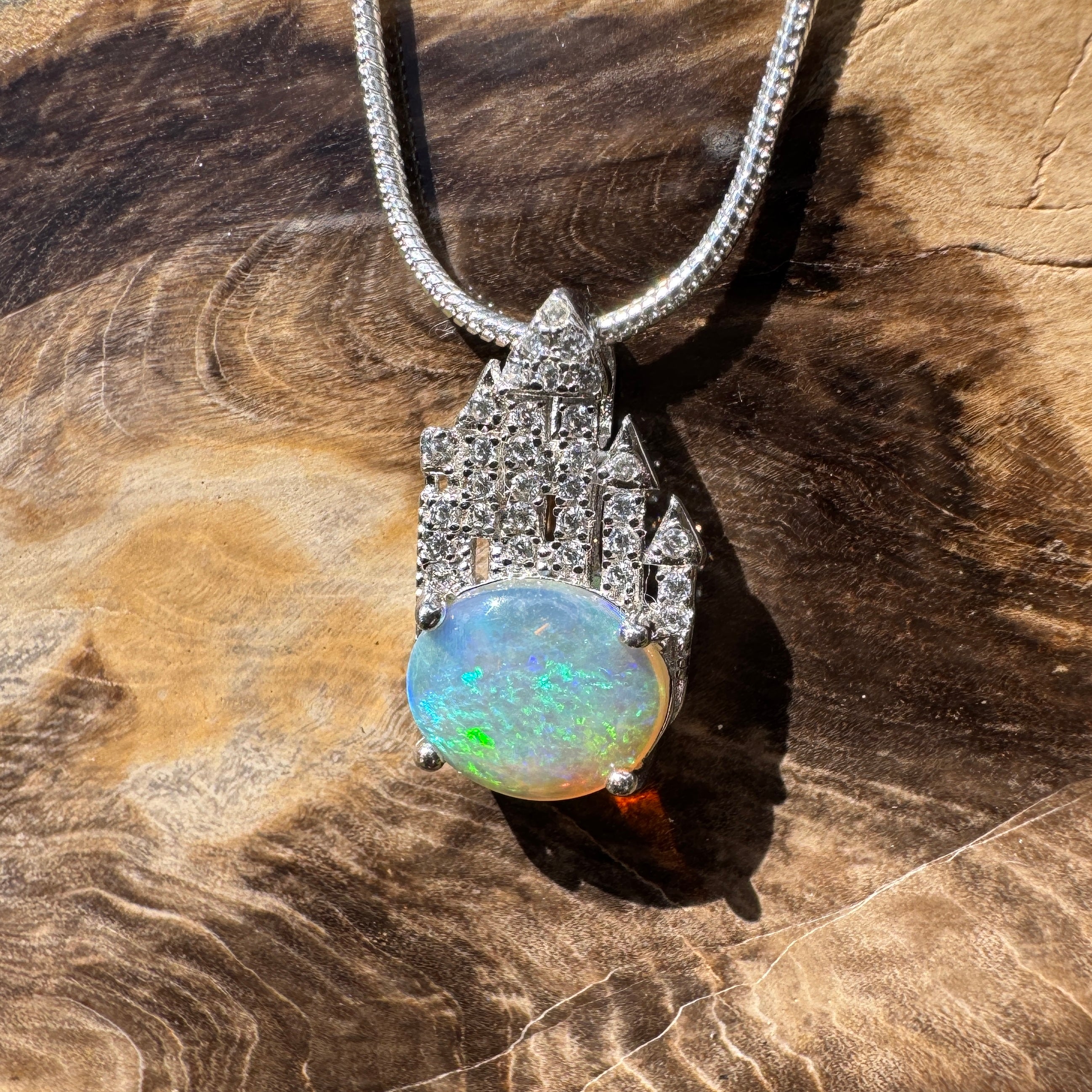0.9ct Lightning Ridge Opal Pendant Necklace ~ 'Paronella Queen's Castle' | 925 Sterling Silver | Solid Australian Opal