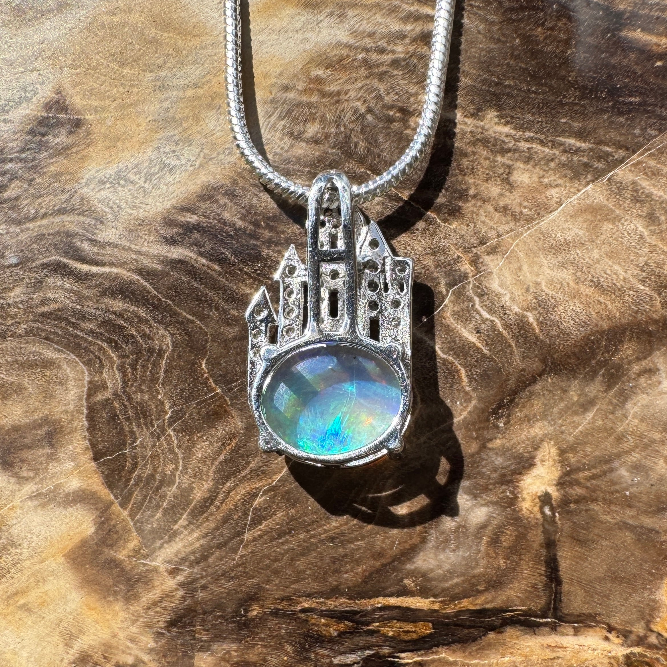 0.9ct Lightning Ridge Opal Pendant Necklace ~ 'Paronella Queen's Castle' | 925 Sterling Silver | Solid Australian Opal