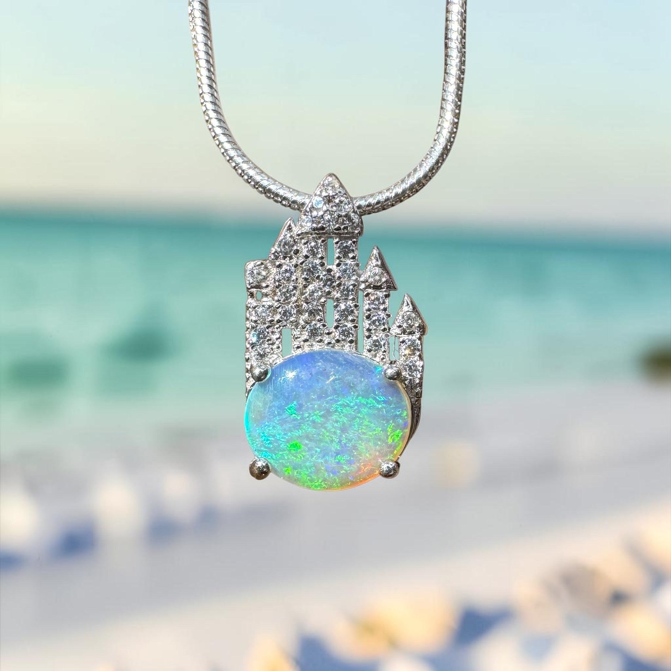 0.9ct Lightning Ridge Opal Pendant Necklace ~ 'Paronella Queen's Castle' | 925 Sterling Silver | Solid Australian Opal