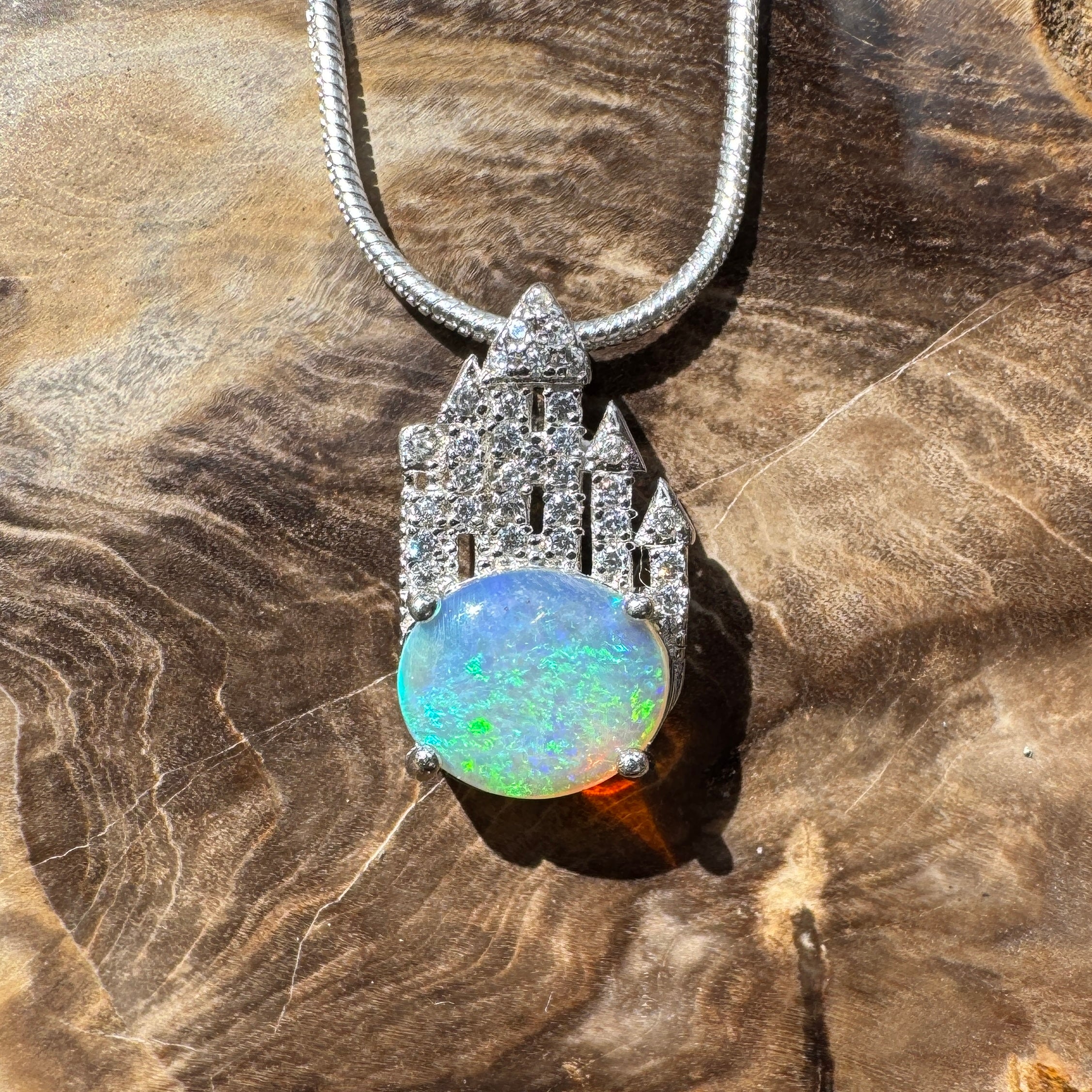 0.9ct Lightning Ridge Opal Pendant Necklace ~ 'Paronella Queen's Castle' | 925 Sterling Silver | Solid Australian Opal