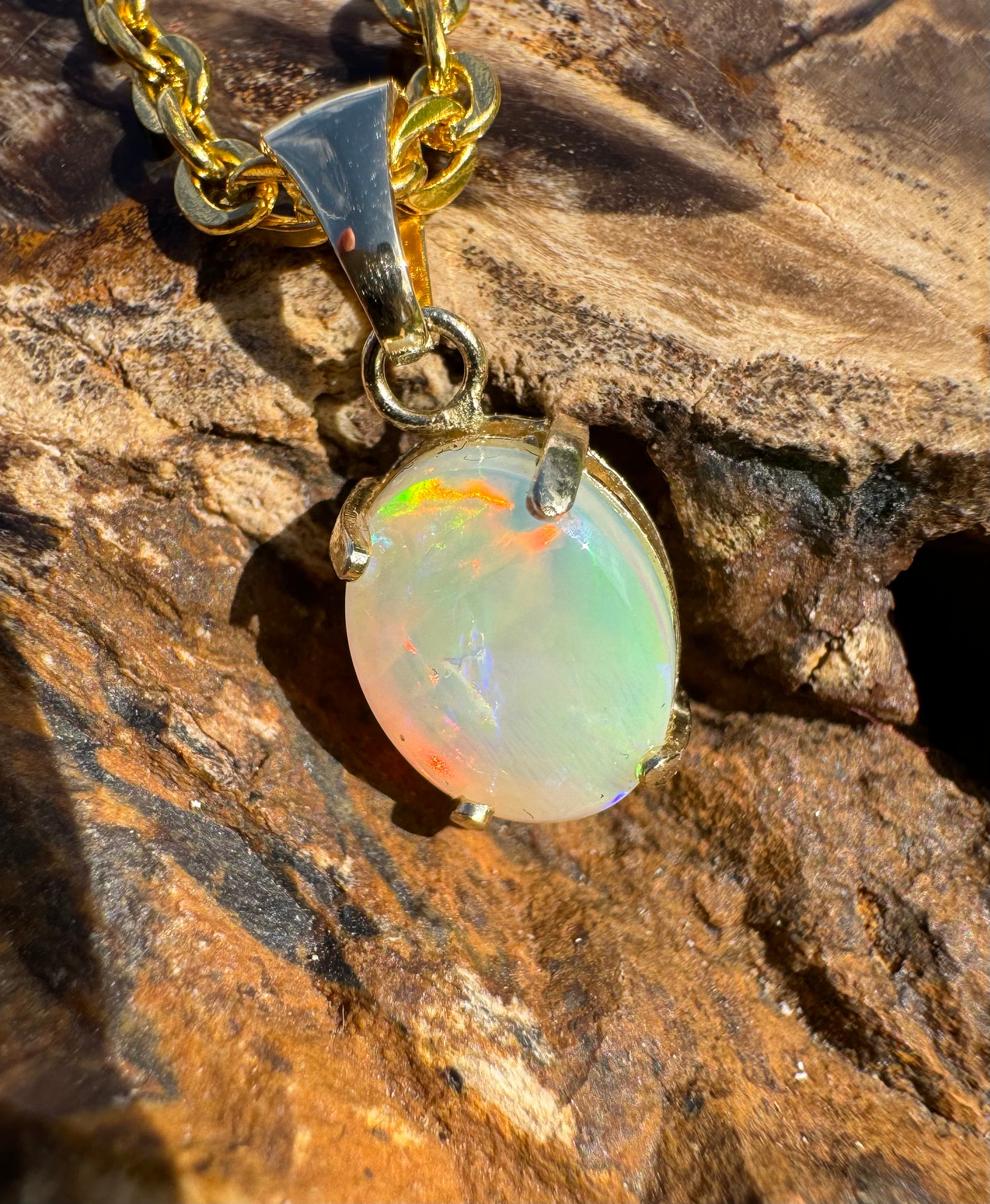 'Rainbow Tides' ~ Handcrafted 9ct Solid Gold 1.3ct Lightning Ridge Opal Pendant - Iona Opal Australia