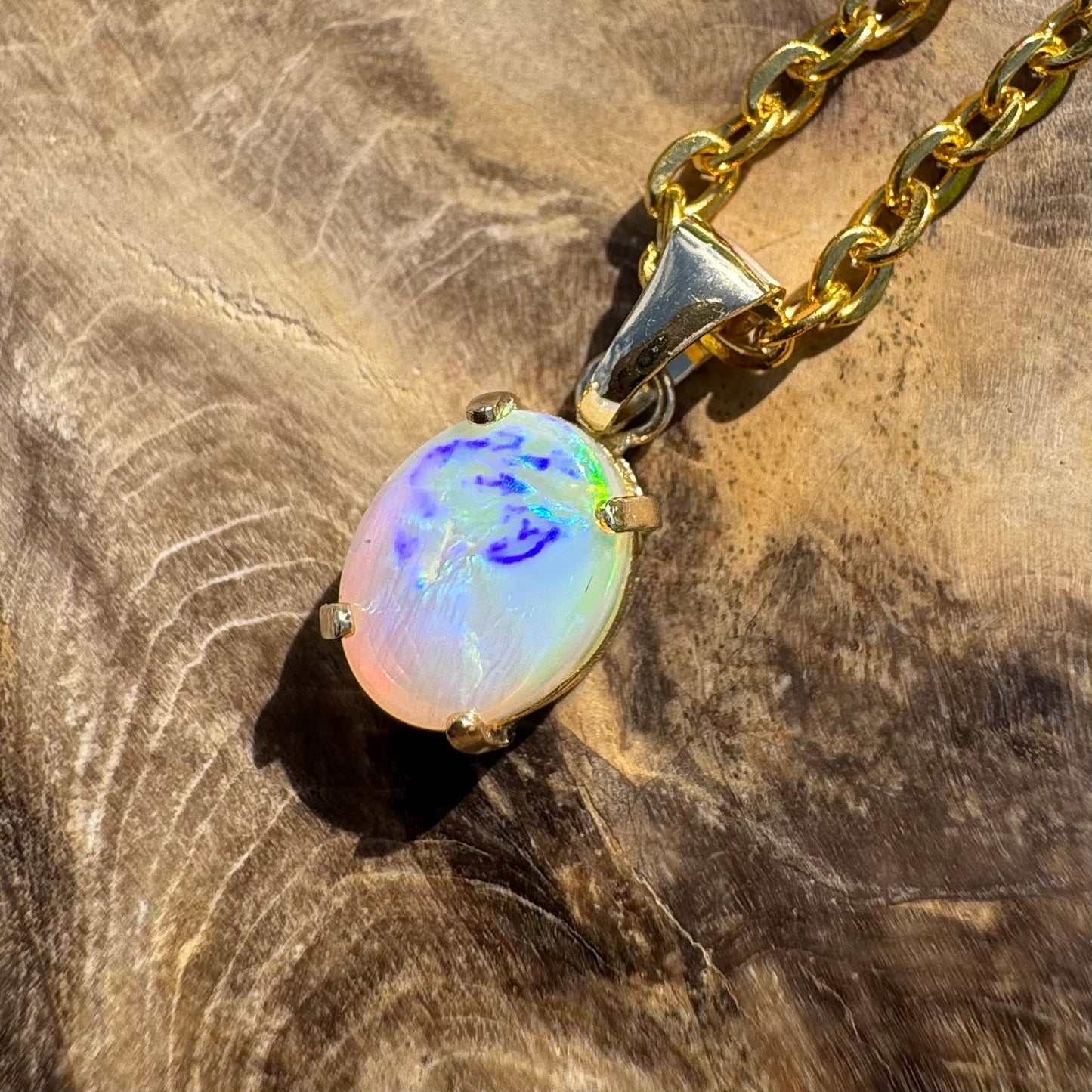 'Rainbow Tides' ~ Handcrafted 9ct Solid Gold 1.3ct Lightning Ridge Opal Pendant - Iona Opal Australia