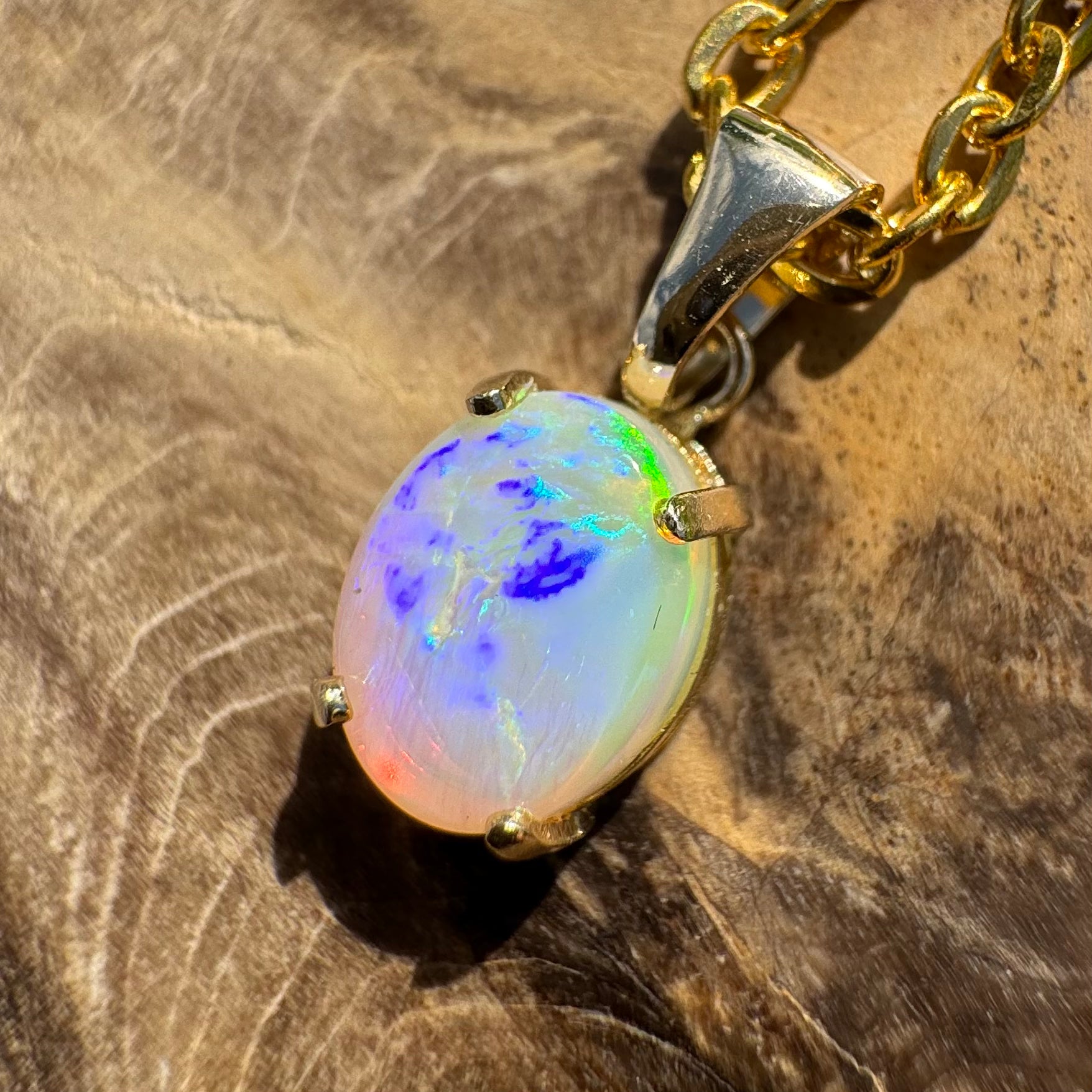 'Rainbow Tides' ~ Handcrafted 9ct Solid Gold 1.3ct Lightning Ridge Opal Pendant - Iona Opal Australia