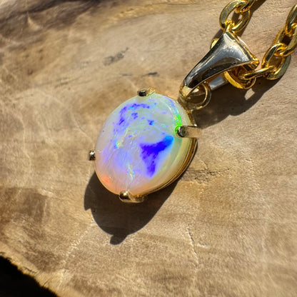 'Rainbow Tides' ~ Handcrafted 9ct Solid Gold 1.3ct Lightning Ridge Opal Pendant - Iona Opal Australia