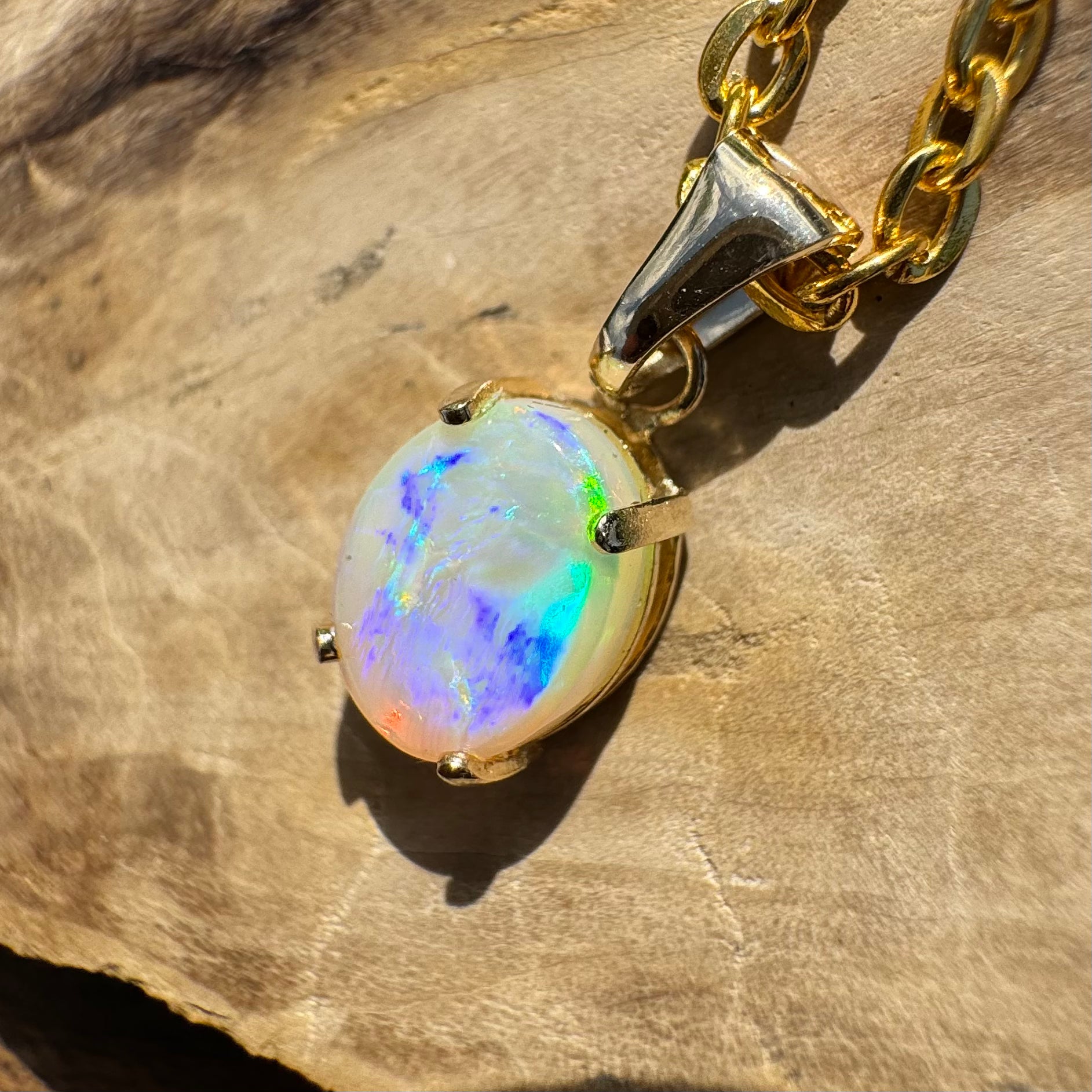 'Rainbow Tides' ~ Handcrafted 9ct Solid Gold 1.3ct Lightning Ridge Opal Pendant - Iona Opal Australia